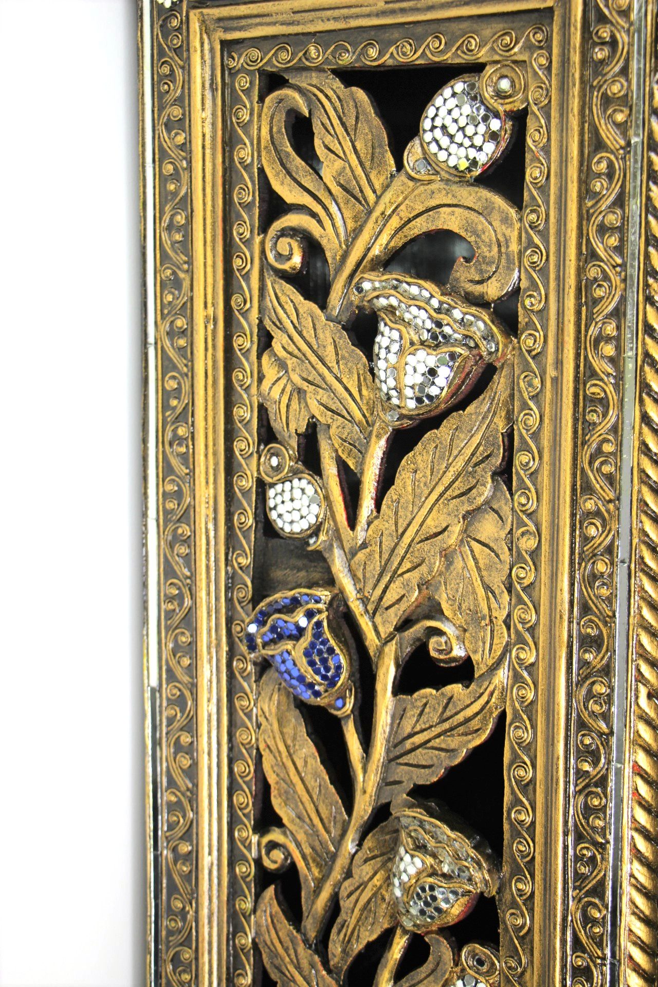 Ornate Handcarved Cabinet With 4 Cupboards BlueWhite Mosaic 7