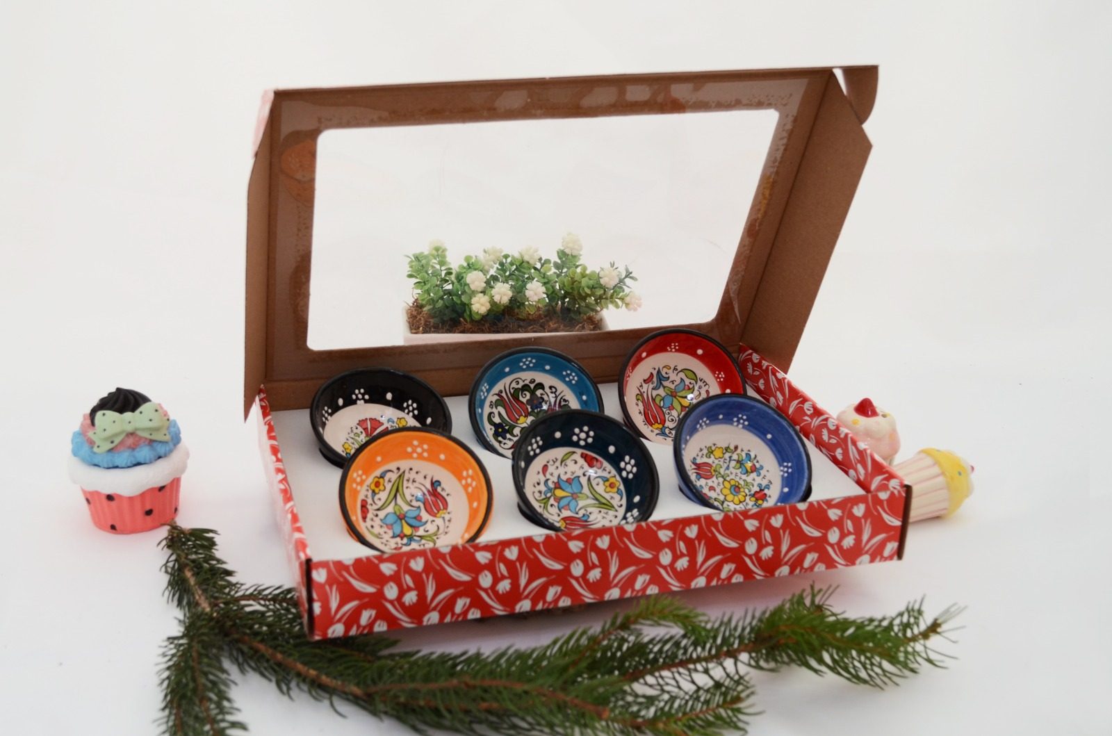Turkish Ceramic 8cm Bowl 6pk Gift Set - Relief 1