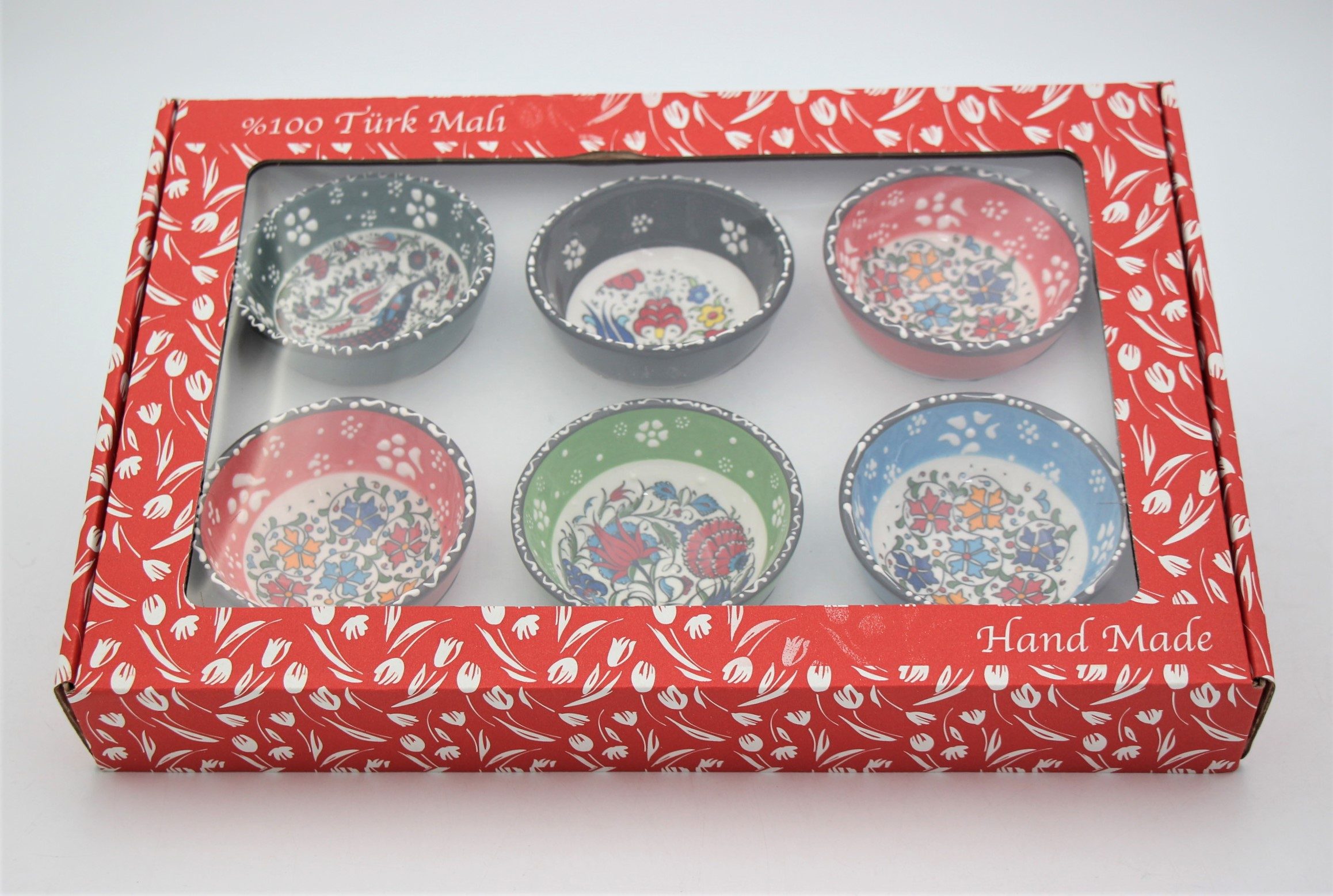 Turkish Ceramic 8cm Bowl 6pk Gift Set - Relief Mixed 1