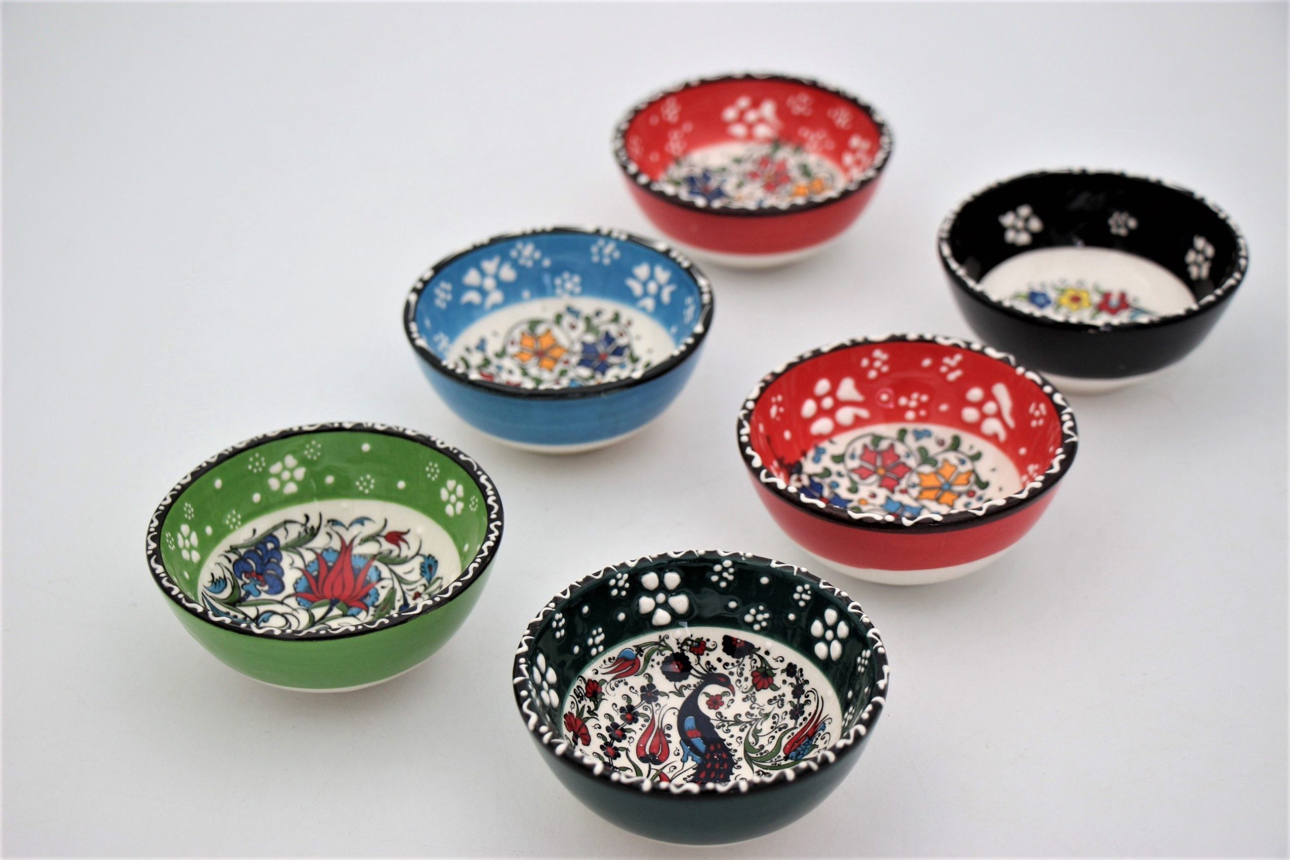 Turkish Ceramic 8cm Bowl 6pk Gift Set - Relief Mixed 3