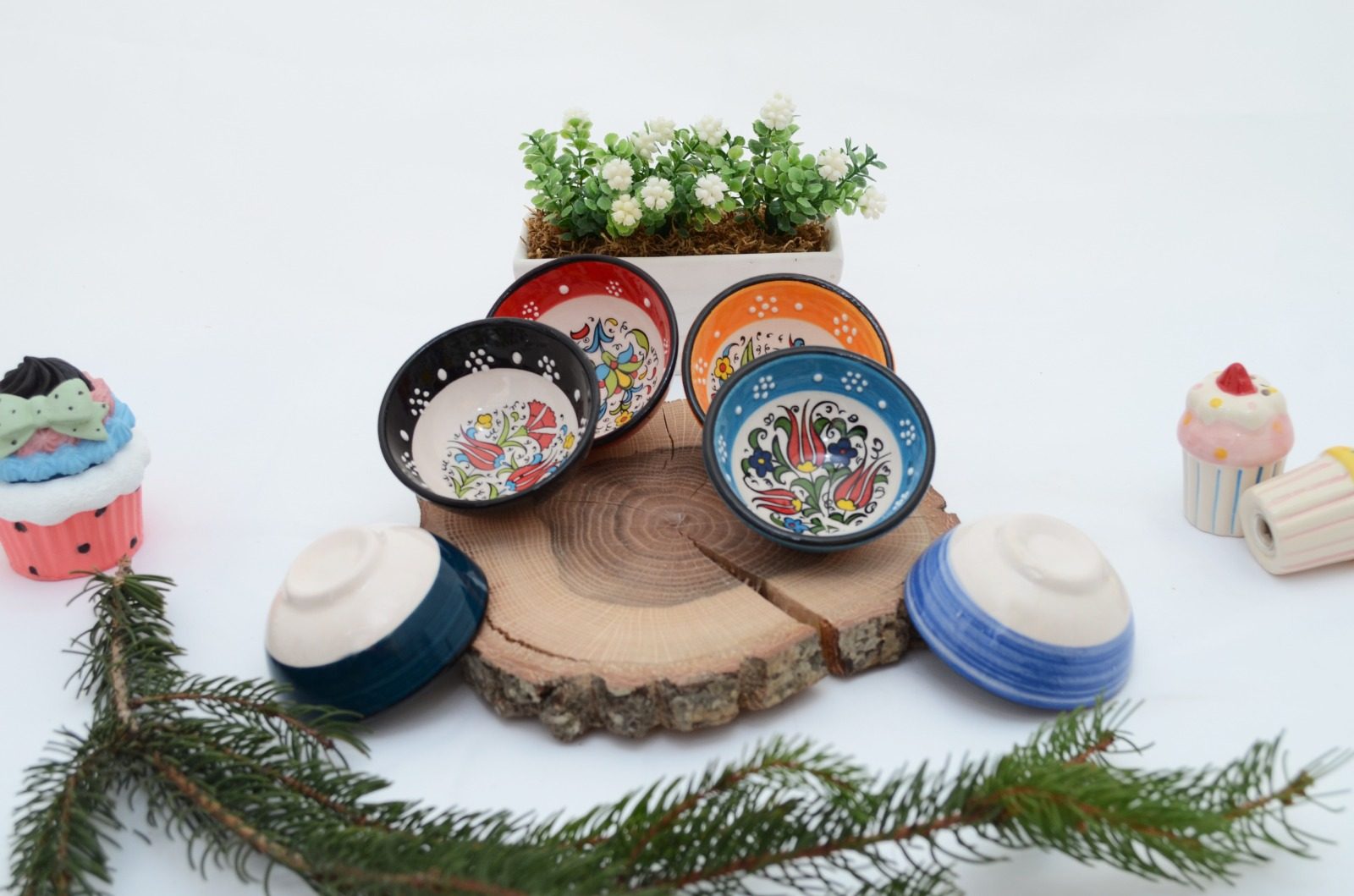 Turkish Ceramic 8cm Bowl 6pk Gift Set - Relief