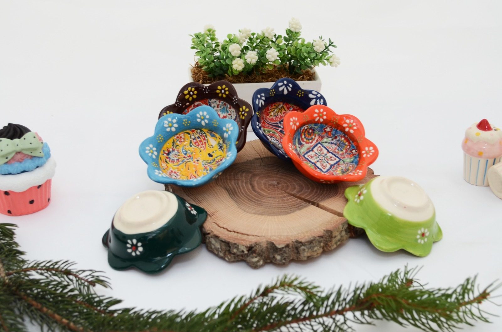 Turkish Ceramic 8cm Daisy Bowl 6pk Gift Set - Relief 2