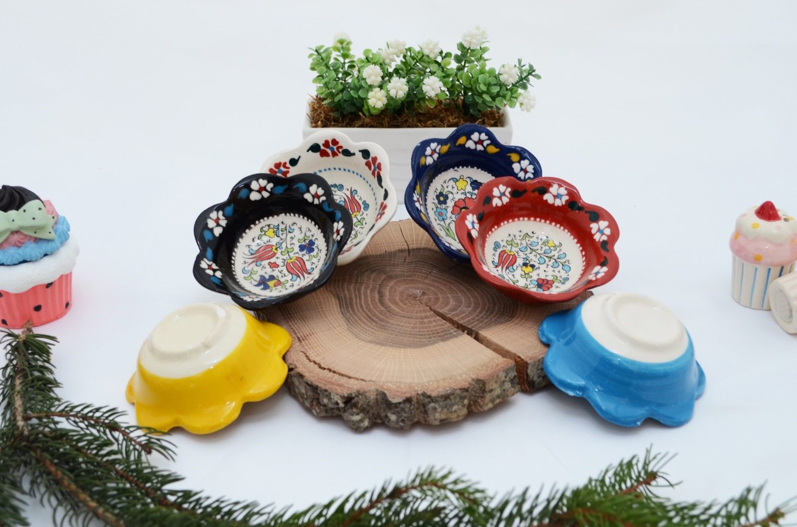 Turkish Ceramic 8cm Daisy Bowl 6pk Gift Set - Relief 5