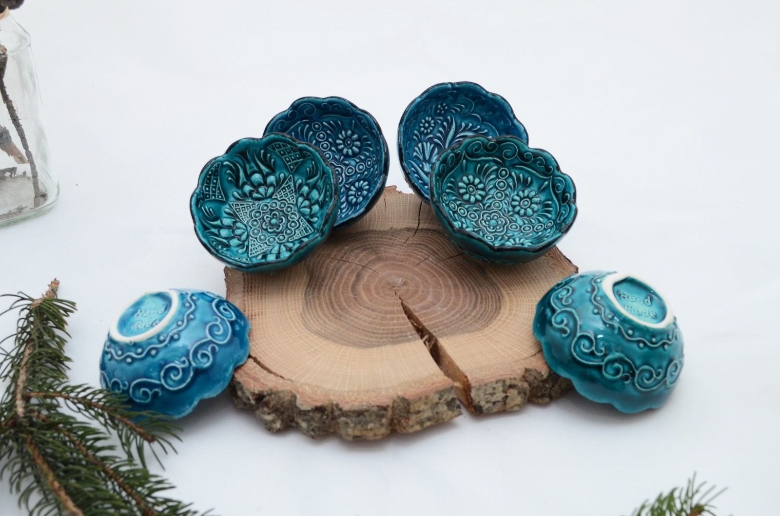 Turkish Ceramic 8cm Daisy Bowl 6pk Gift Set - Turquoise Blue 2