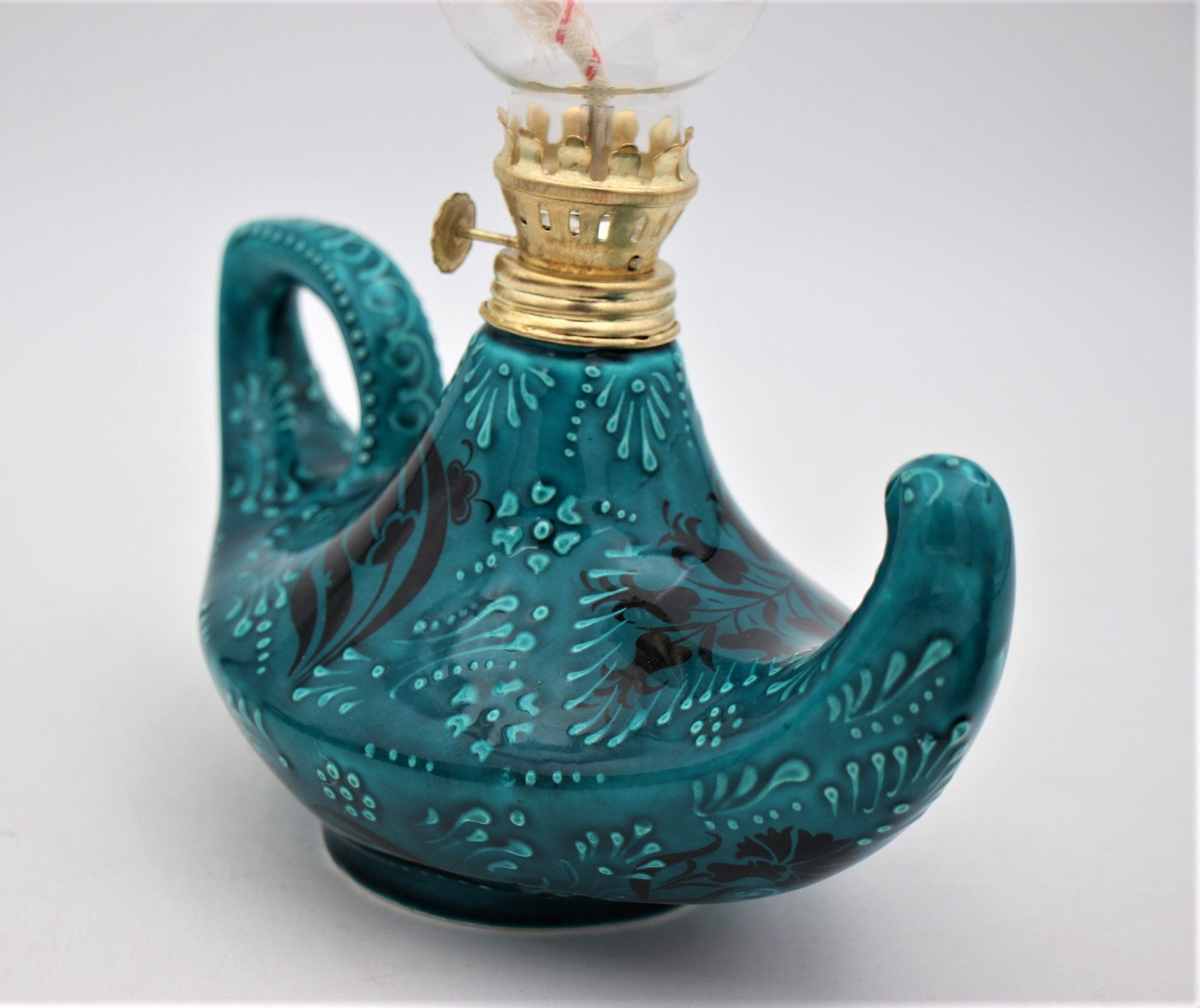 Turkish Ceramic Hand Painted Large Alladins lamp Turquoise 2