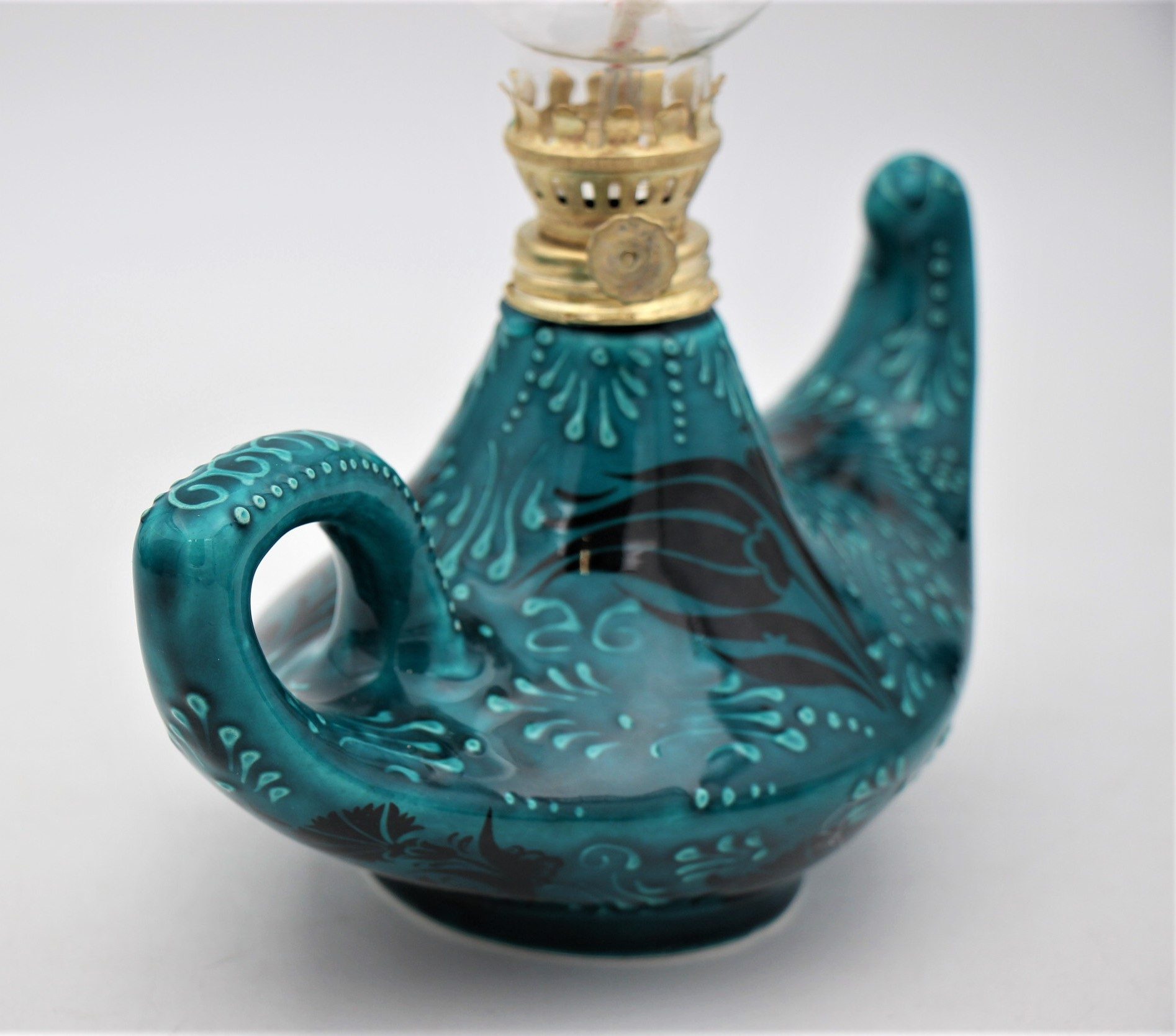 Turkish Ceramic Hand Painted Large Alladins lamp Turquoise 3