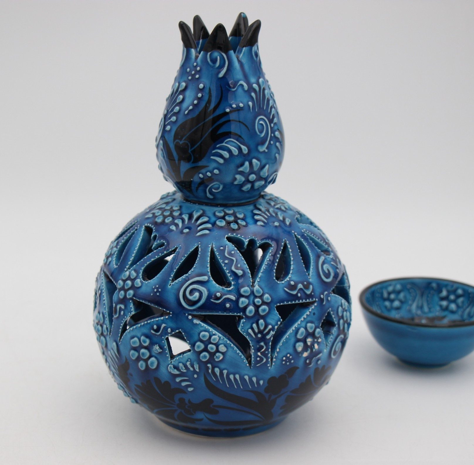 Turkish Ceramic Hand Painted Large Round Tulip Oil Burner Turquoise 2