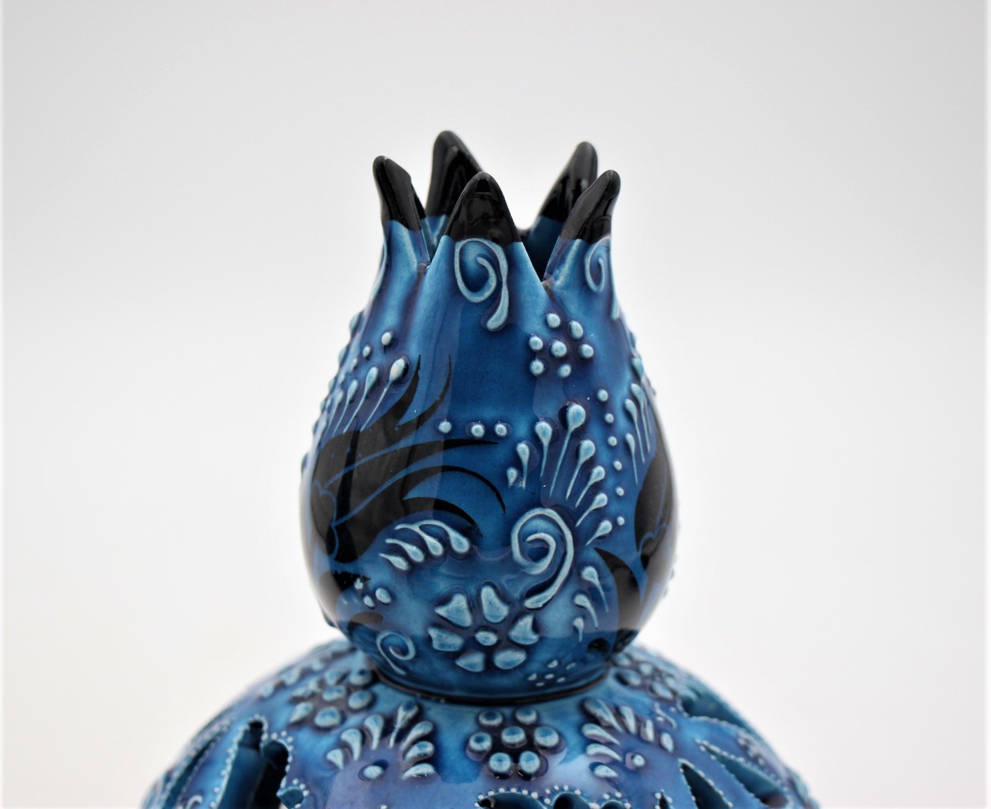 Turkish Ceramic Hand Painted Large Round Tulip Oil Burner Turquoise 3