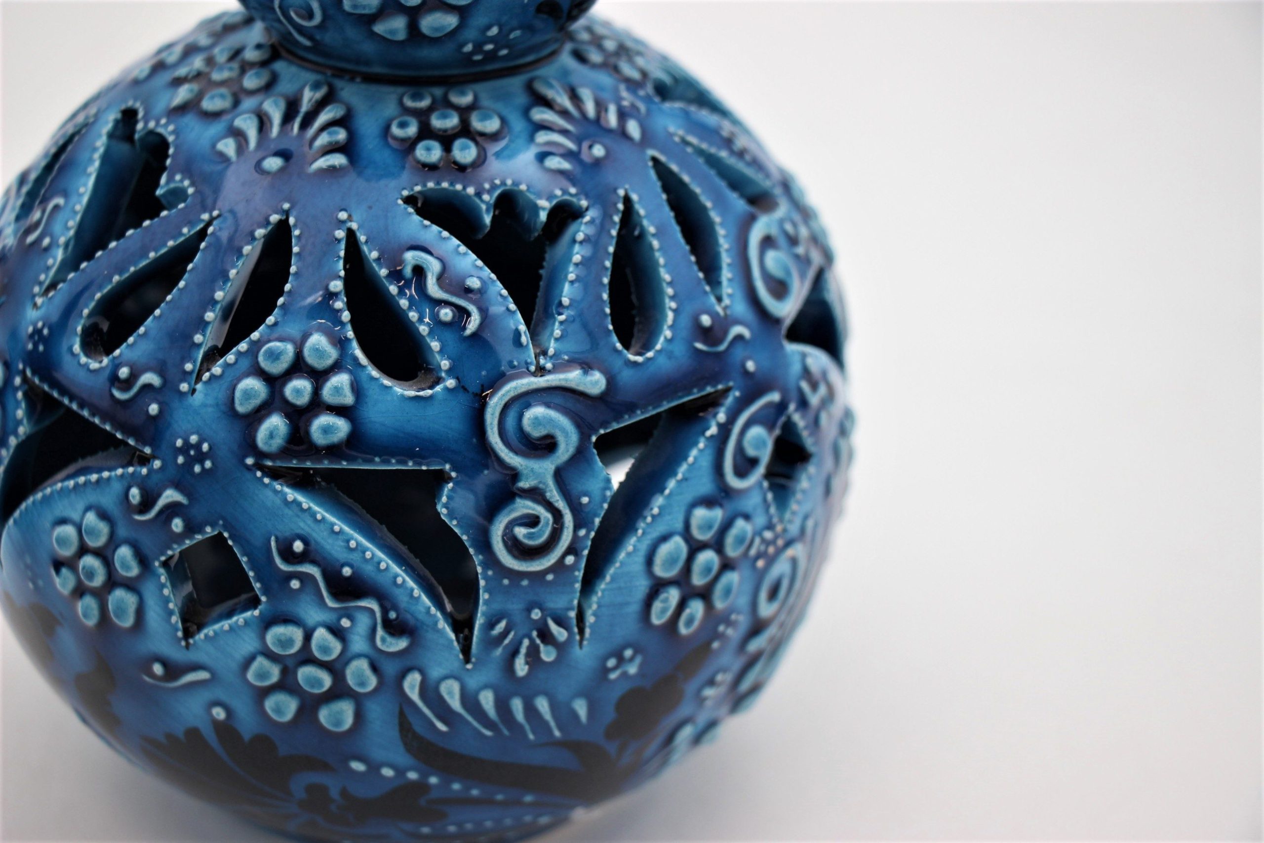 Turkish Ceramic Hand Painted Large Round Tulip Oil Burner Turquoise 4