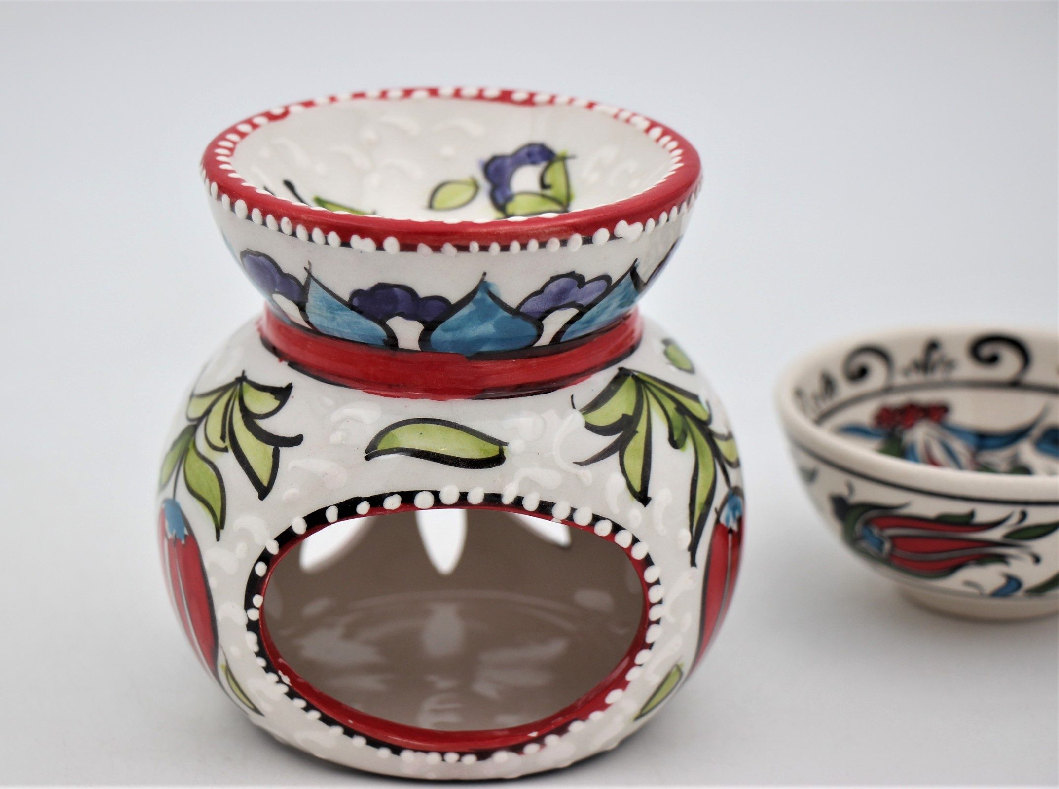 Turkish Ceramic Hand Painted Large Tall Oil Burner with bowl Tulip 1