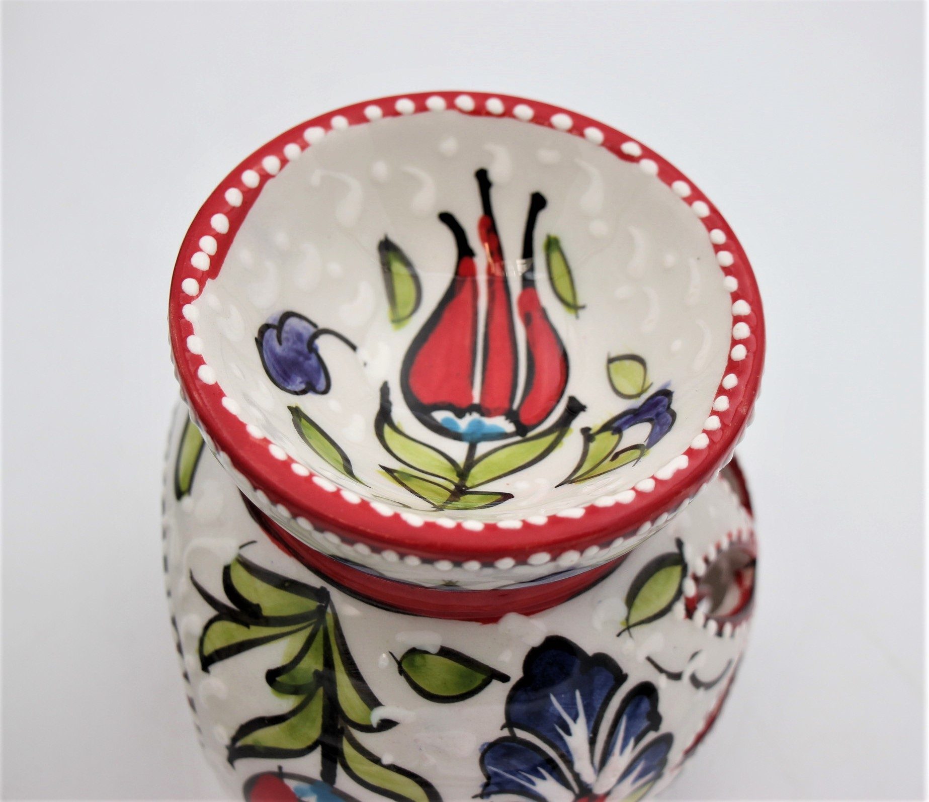 Turkish Ceramic Hand Painted Large Tall Oil Burner with bowl Tulip 1c