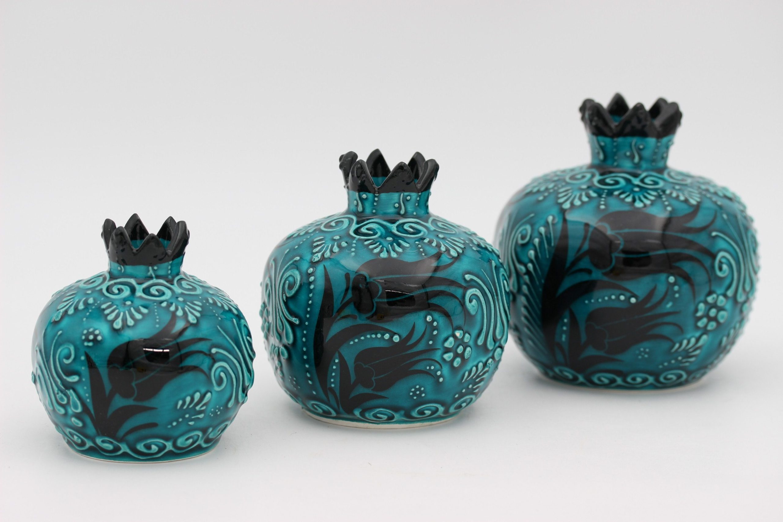 Turkish Ceramic Hand Painted Pomegranate Set In Turquoise Design 1