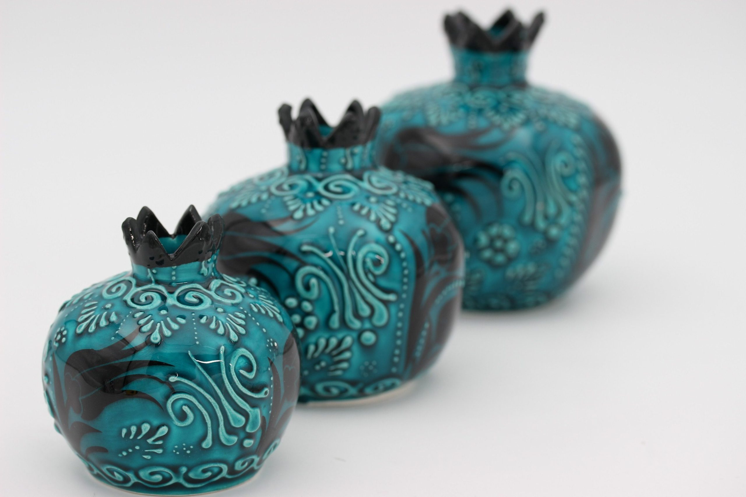 Turkish Ceramic Hand Painted Pomegranate Set In Turquoise Design all