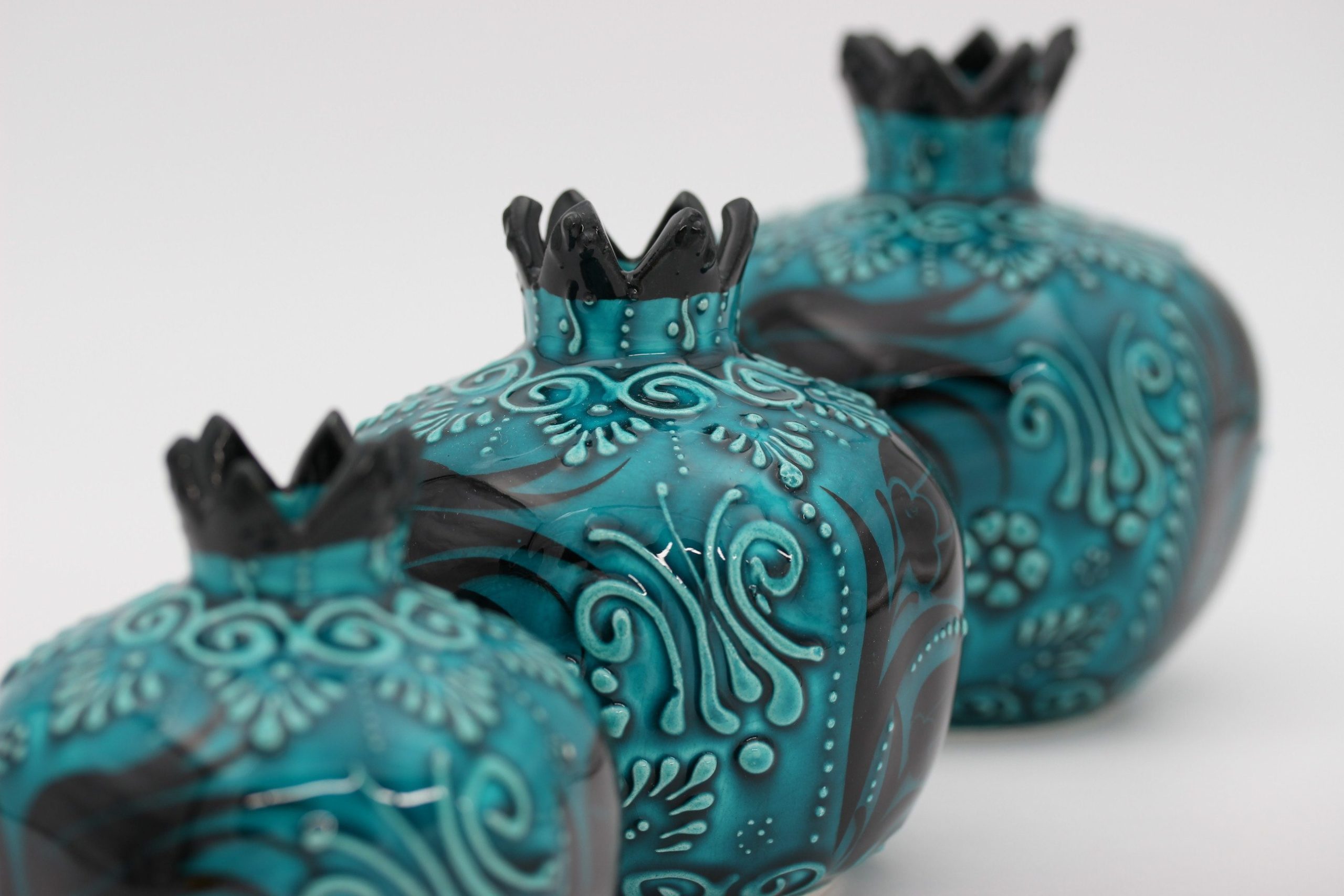 Turkish Ceramic Hand Painted Pomegranate Set In Turquoise Design all1