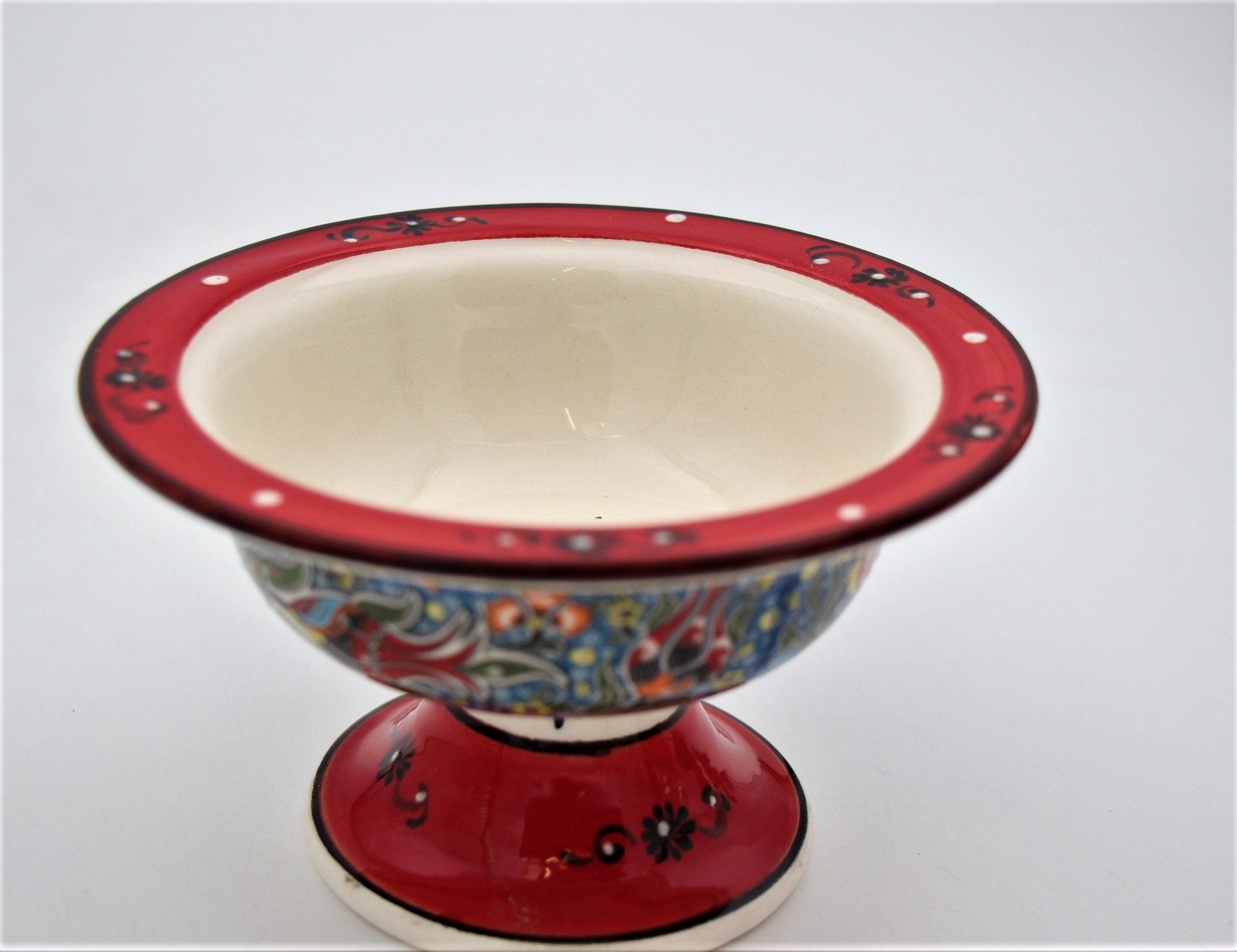 Turkish Ceramic Hand Painted Small Candy Bowl Relief With Pedestal 2