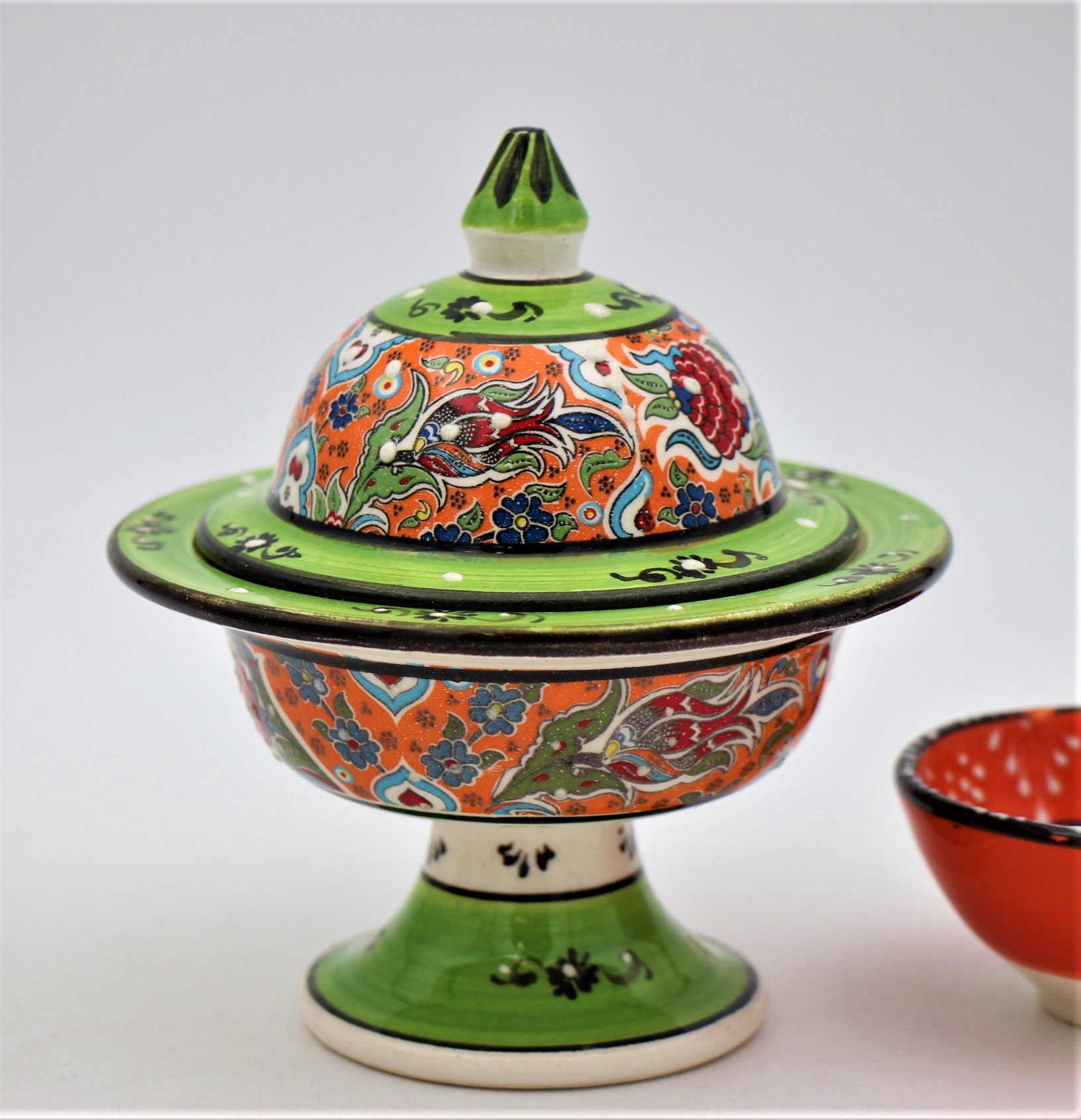 Turkish Ceramic Hand Painted Small Candy Bowl Relief With Pedestal 7