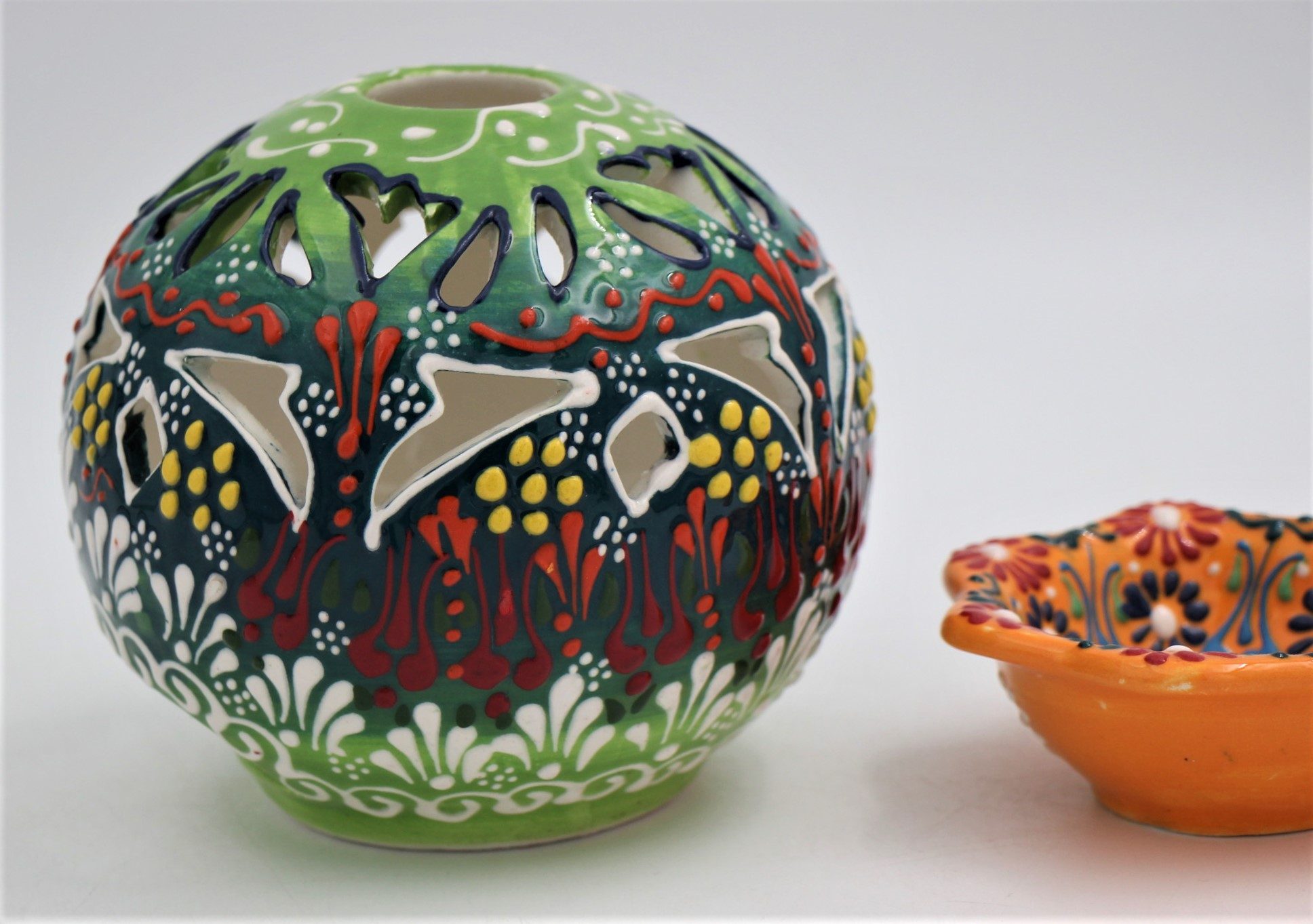 Turkish Ceramic Large Round Candle Holder Dantel 1B