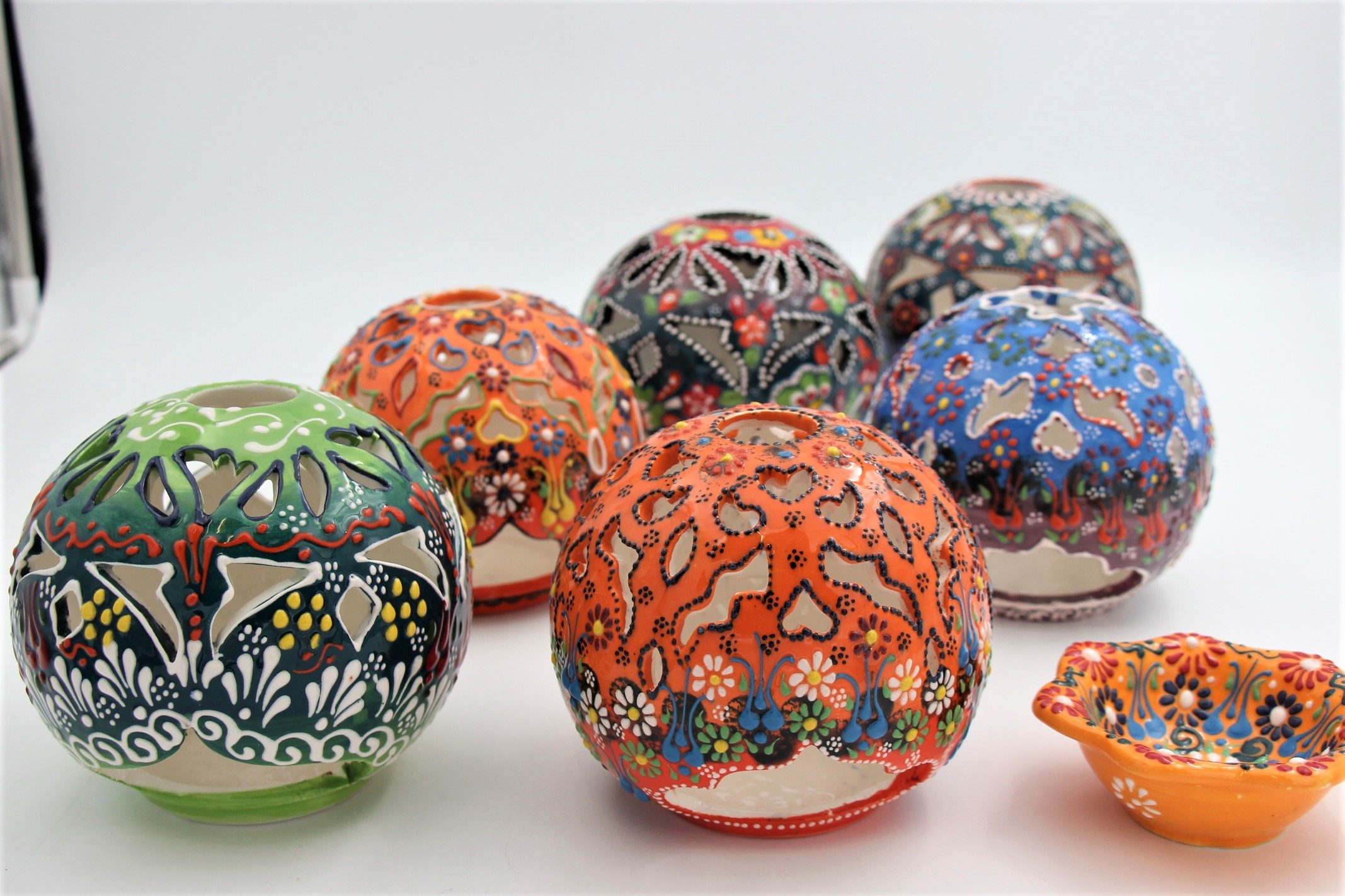 Turkish Ceramic Large Round Candle Holder Dantel all