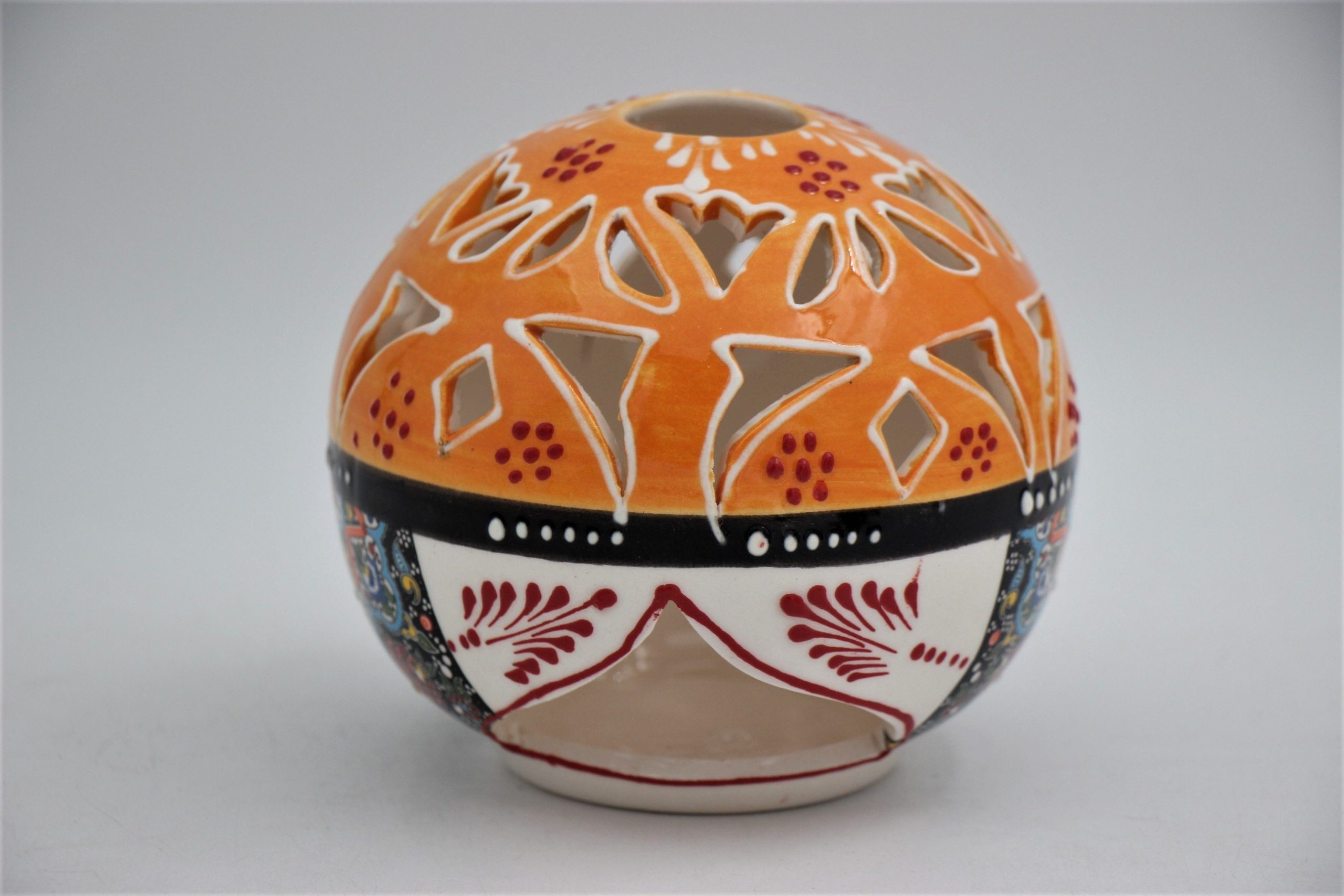 Turkish Ceramic Large Round Candle Holder Relief 3