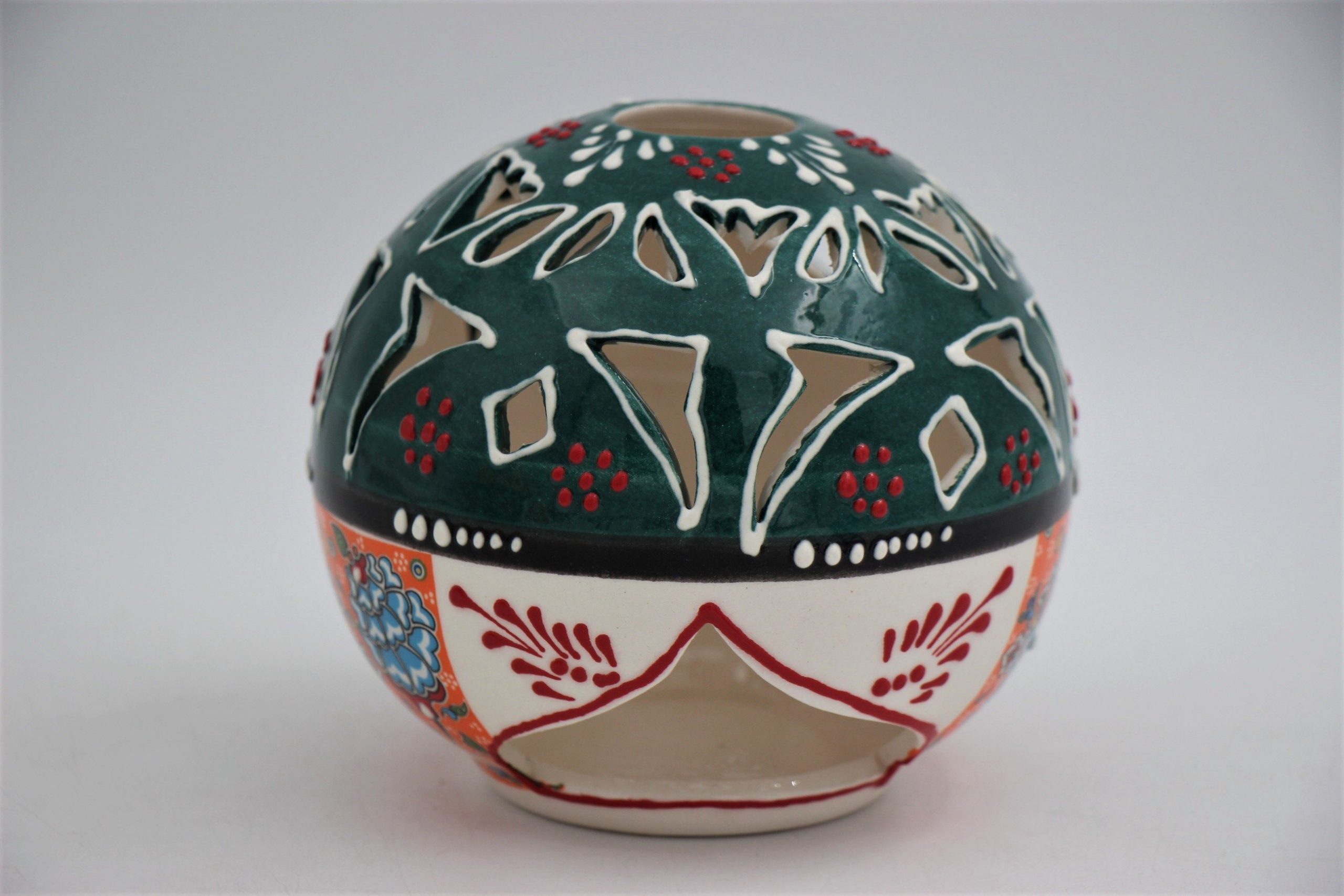 Turkish Ceramic Large Round Candle Holder Relief 4