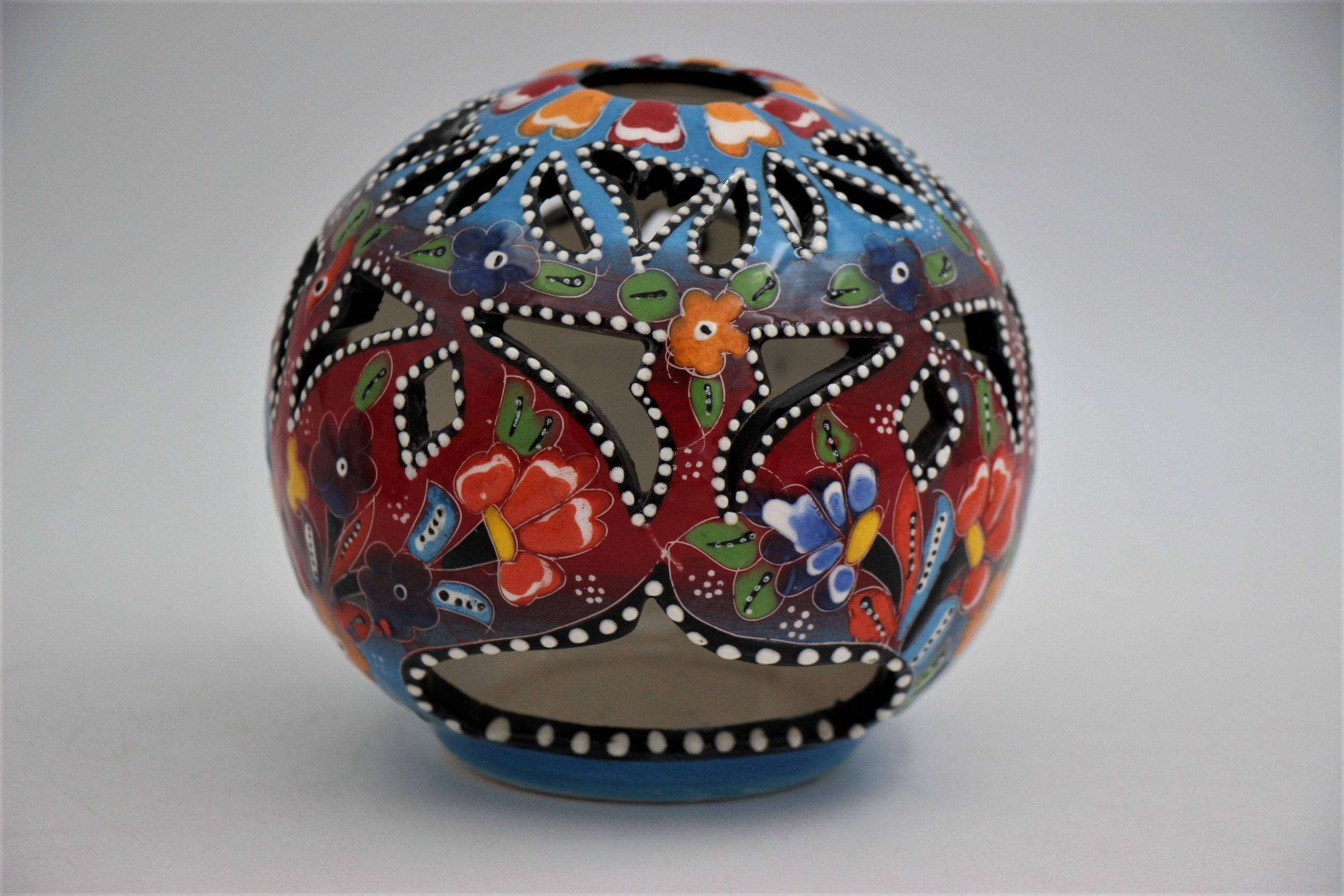 Turkish Ceramic Large Round Candle Holder Relief 5