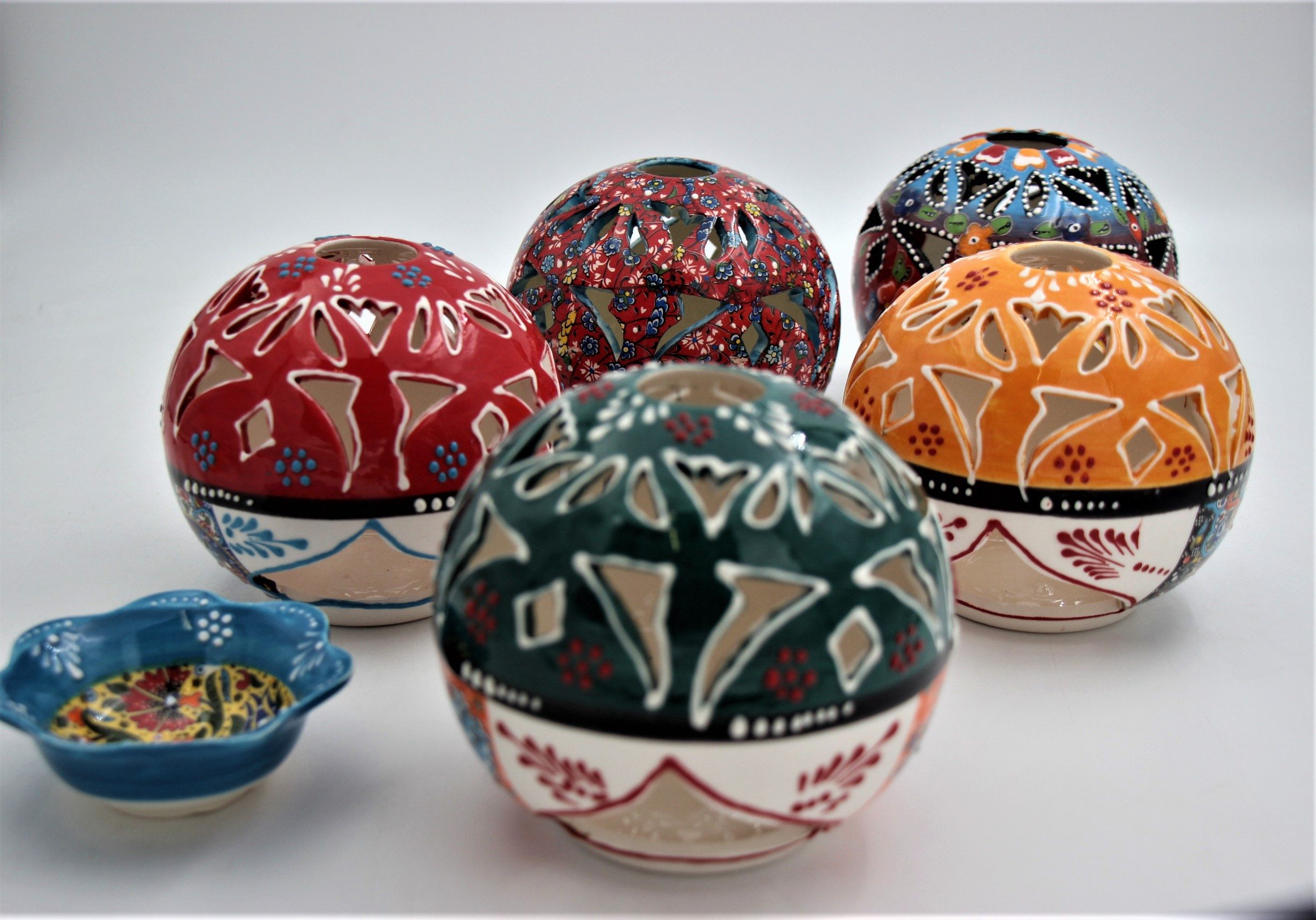 Turkish Ceramic Large Round Candle Holder Relief all