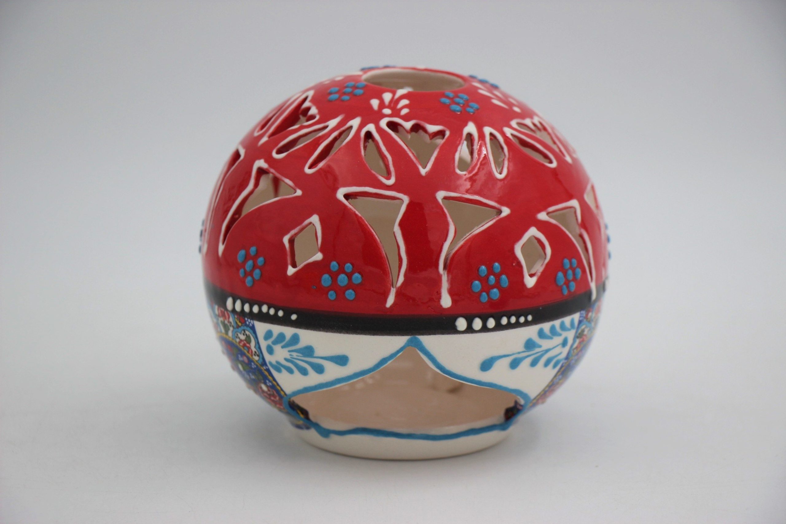 Turkish Ceramic Large Round Candle Holder - Relief