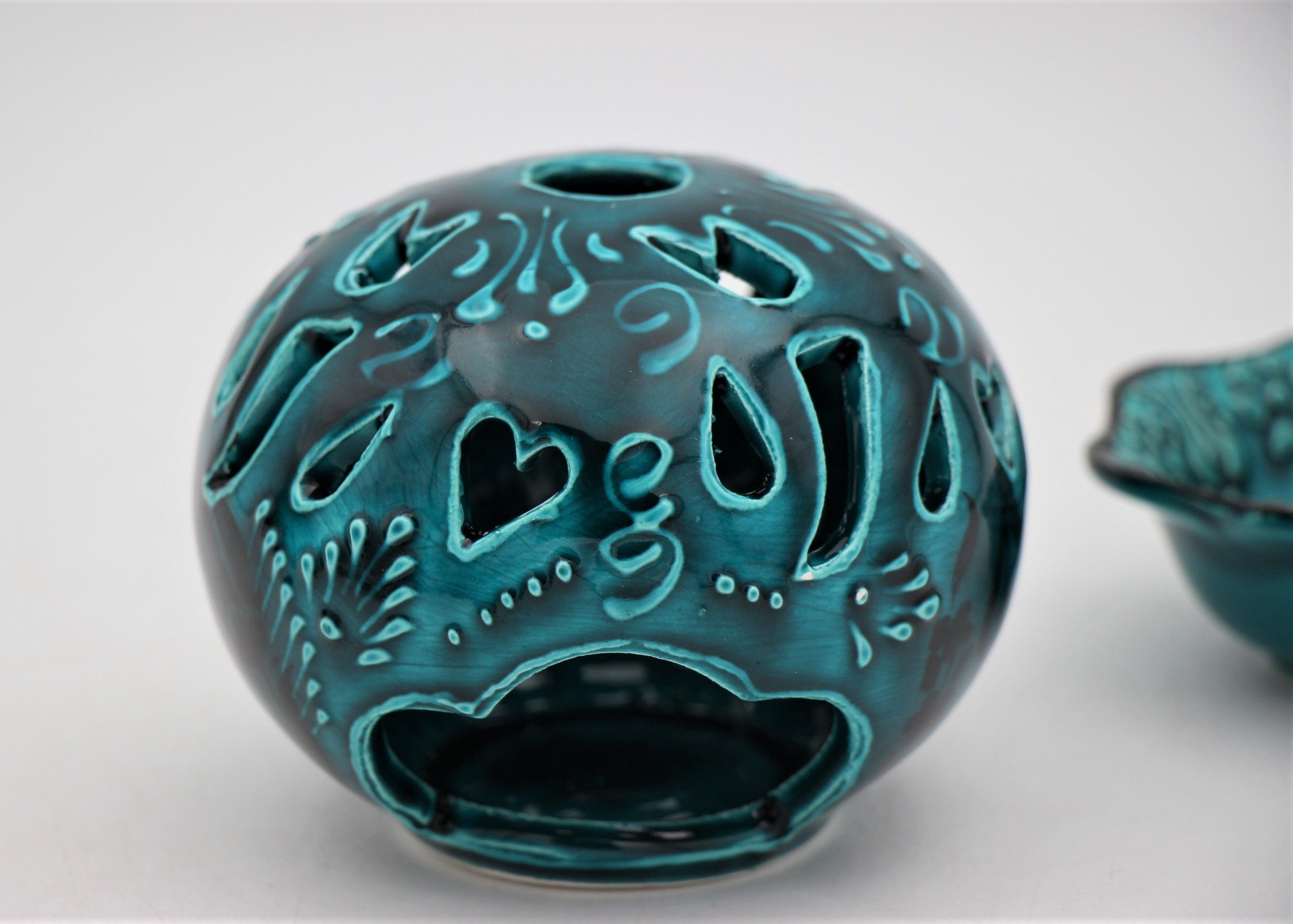 Turkish Ceramic Round Candle Holder Turquoise Medium 1