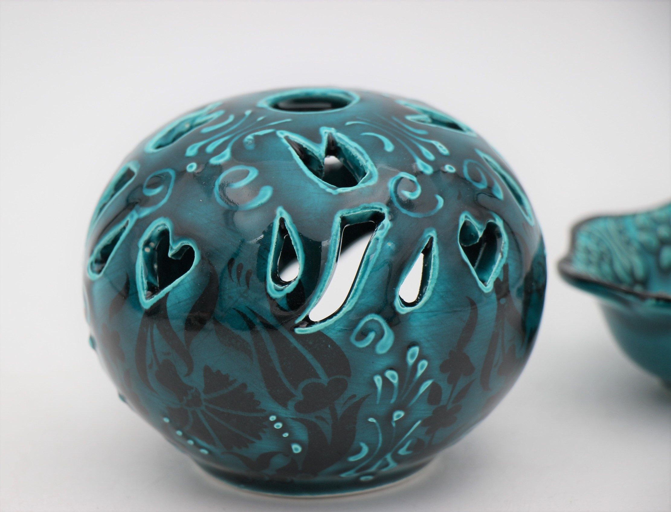 Turkish Ceramic Round Candle Holder Turquoise Medium 1B