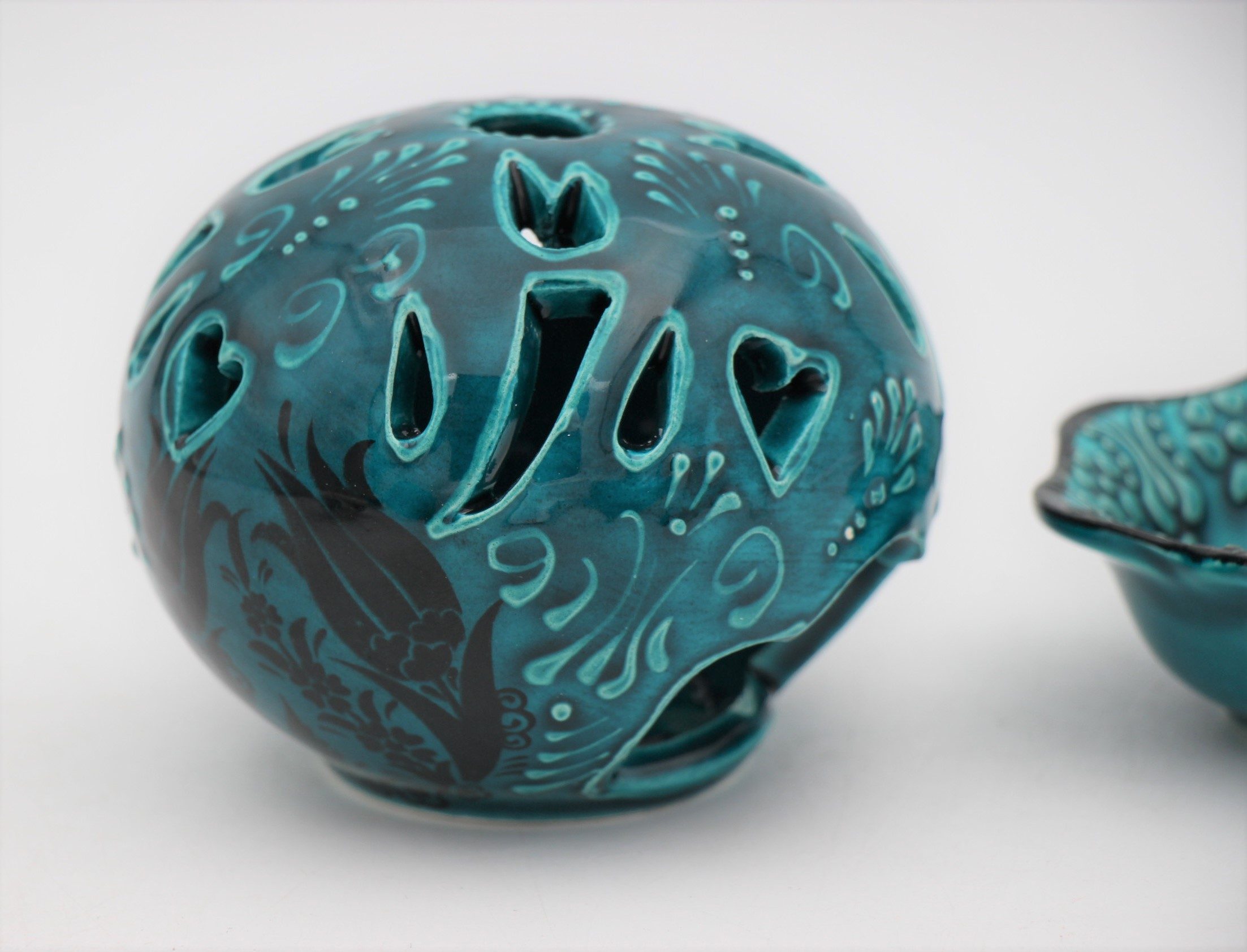 Turkish Ceramic Round Candle Holder Turquoise Medium 2