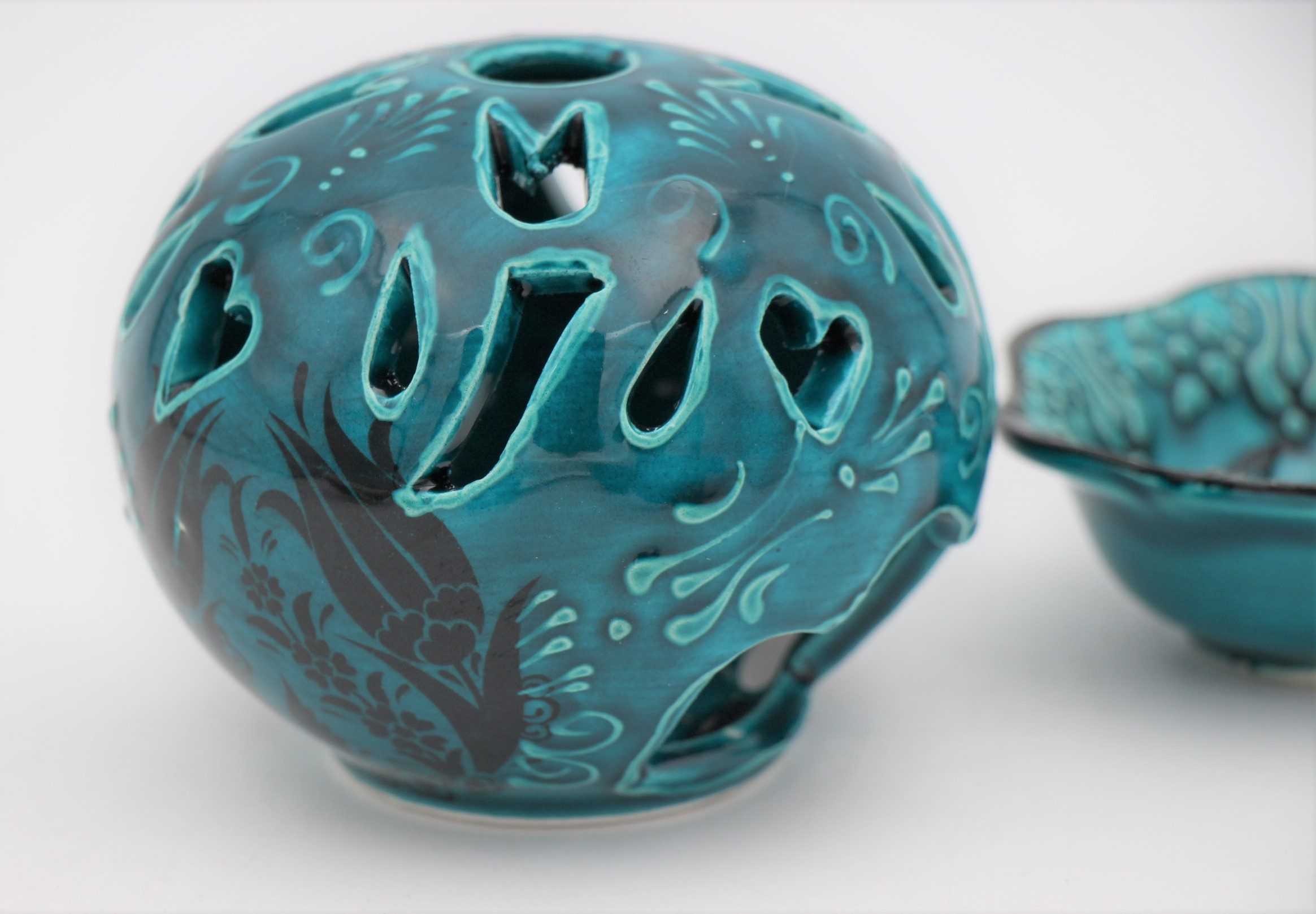 Turkish Ceramic Round Candle Holder Turquoise Medium 3