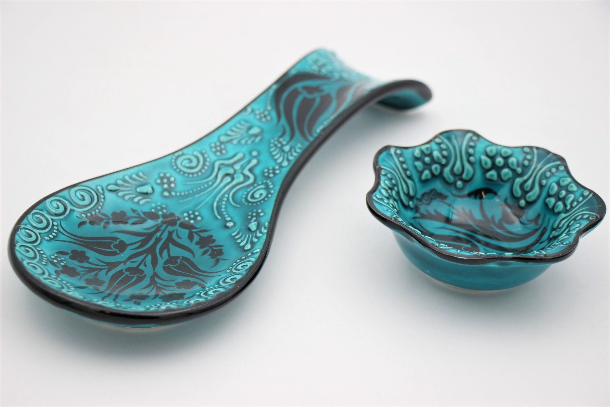 Turkish Hand Painted Ceramic Spoon Holders Turquoise