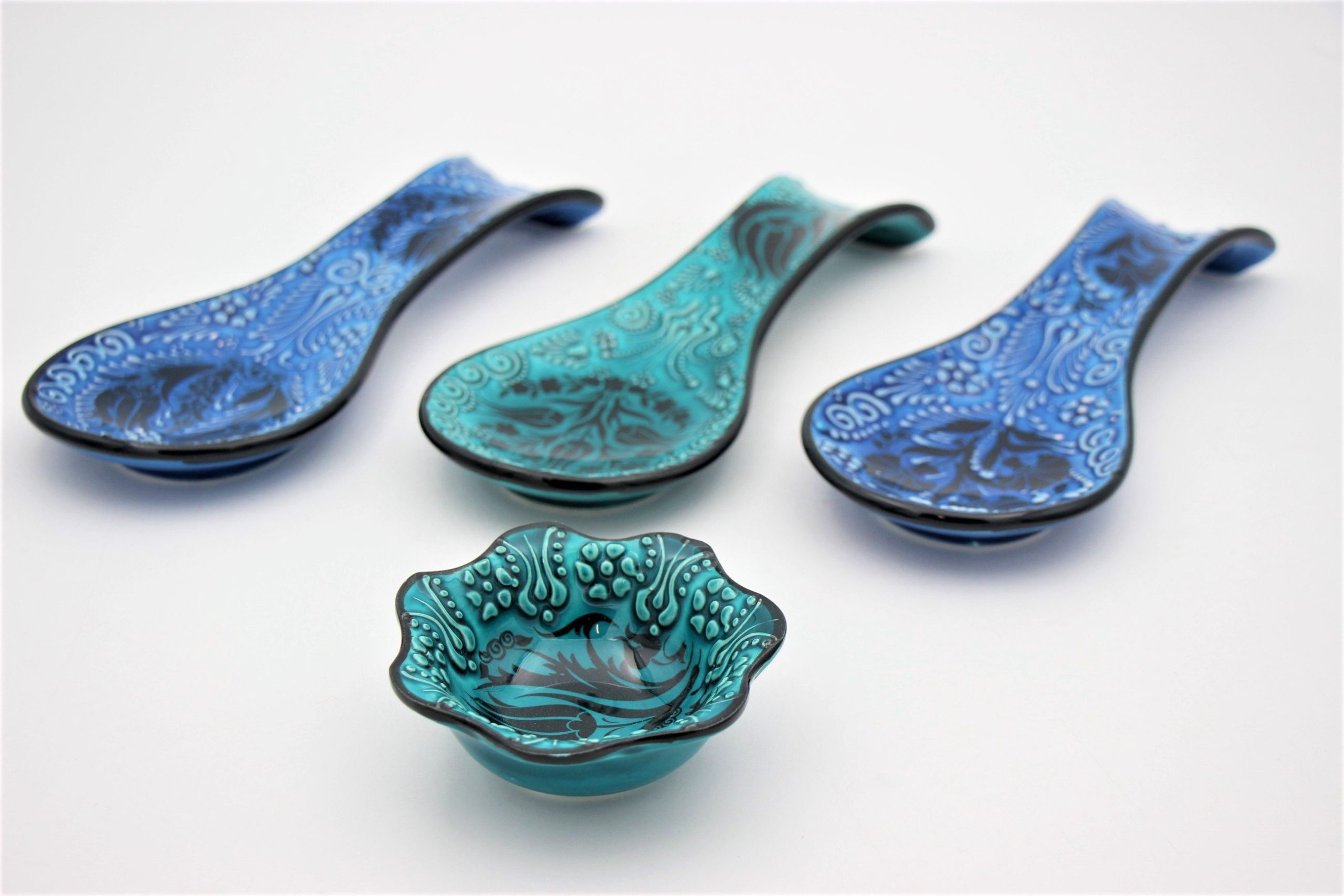 Turkish Hand Painted Ceramic Spoon Holders Turquoise all