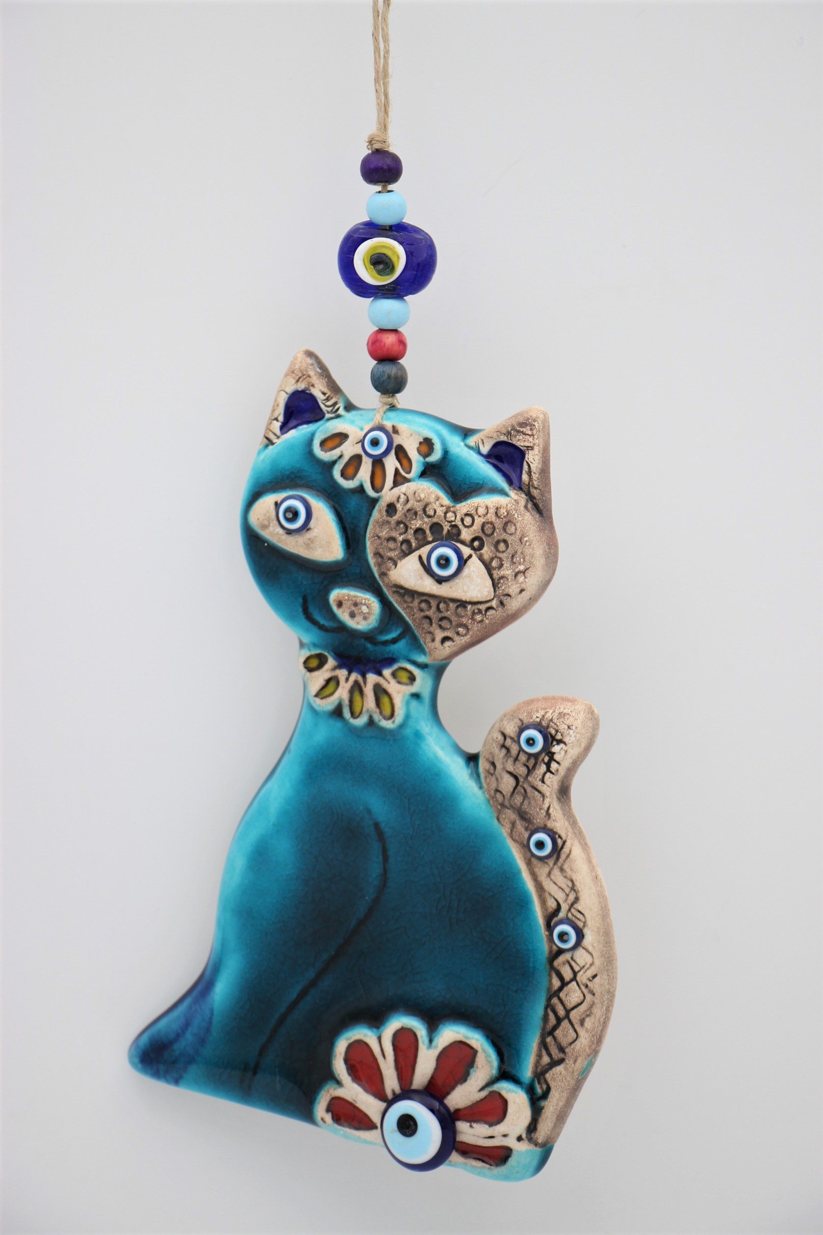 Turkish Hand Painted Ceramic Wall Hanging Cat M6
