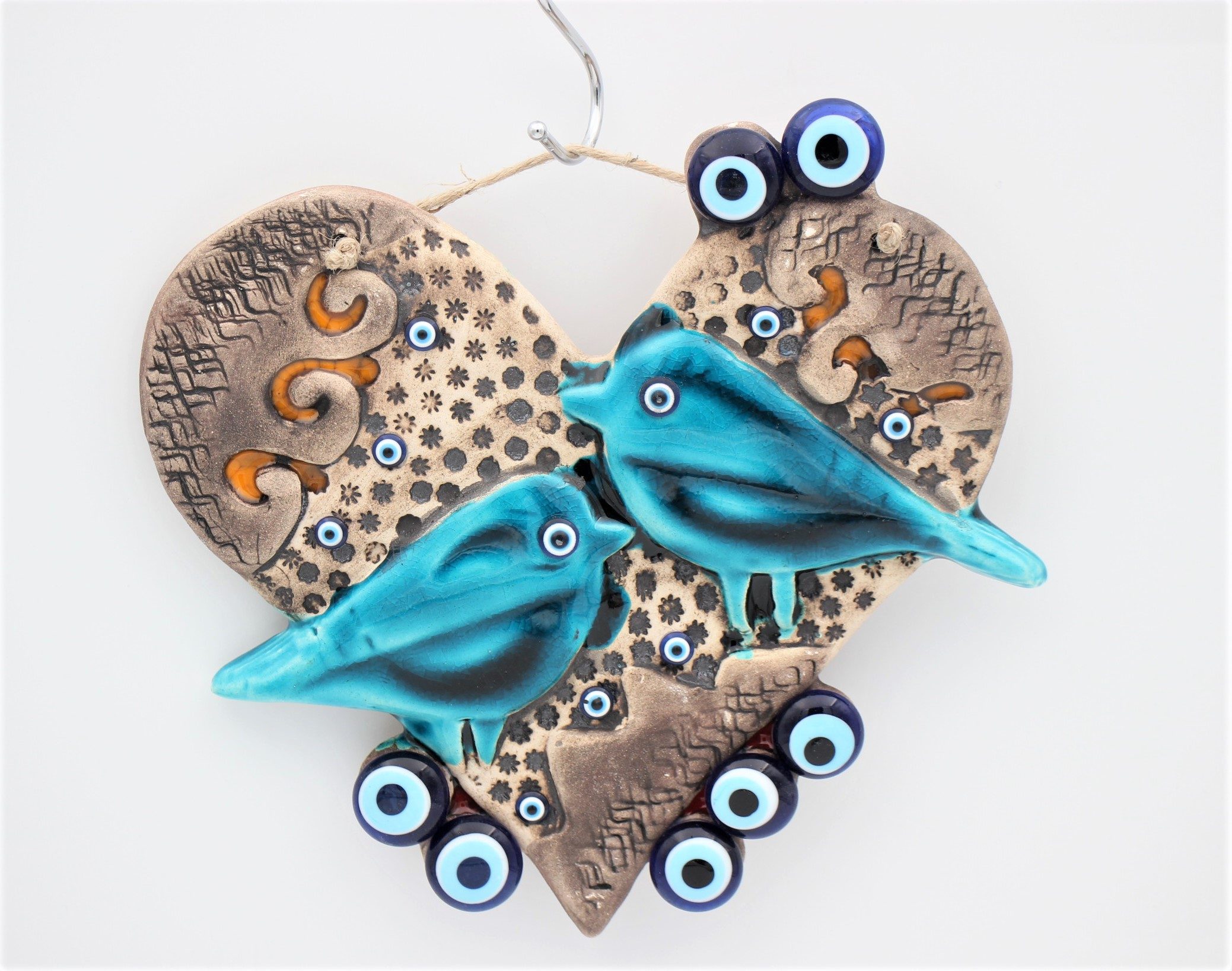Turkish Hand Painted Ceramic Wall Hanging Doves With Heart KP