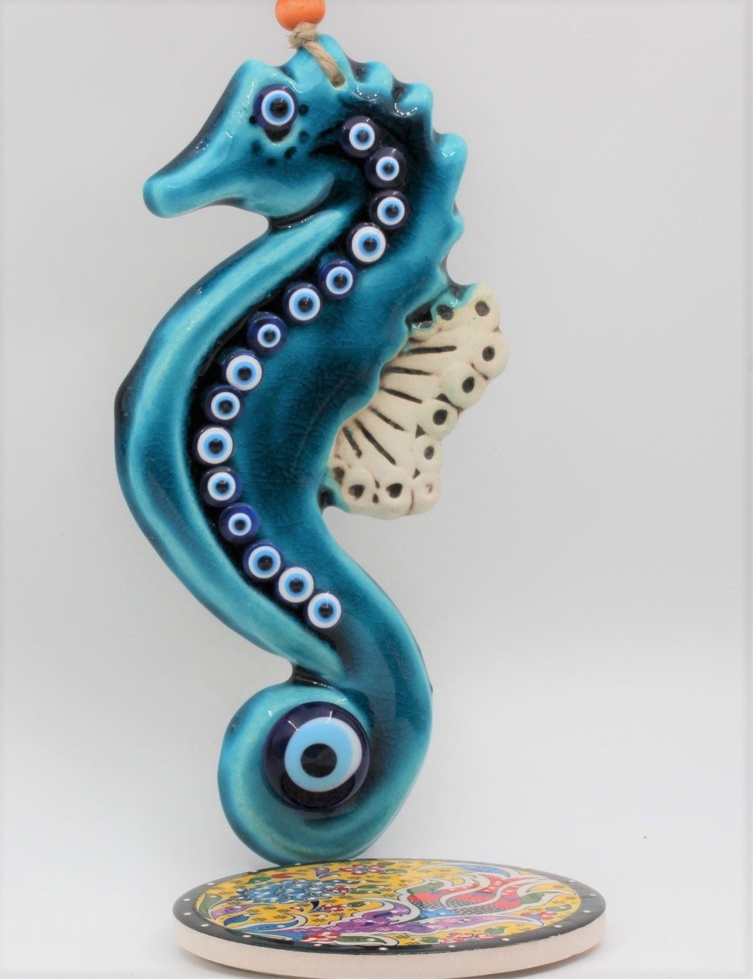 Turkish Hand Painted Ceramic Wall Hanging Seahorse M3 B