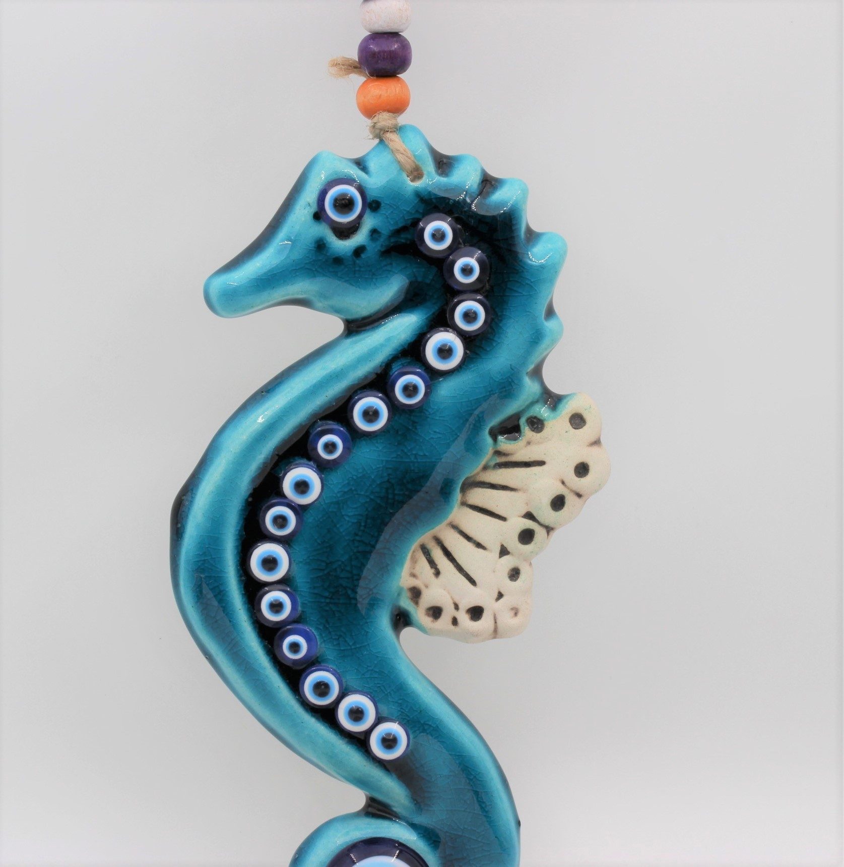 Turkish Hand Painted Ceramic Wall Hanging Seahorse M3 C