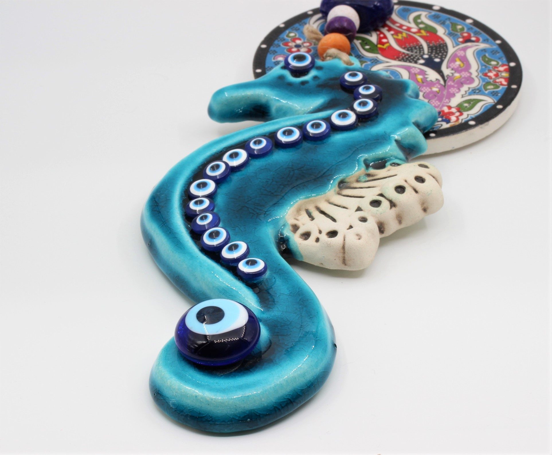 Turkish Hand Painted Ceramic Wall Hanging Seahorse M3 E