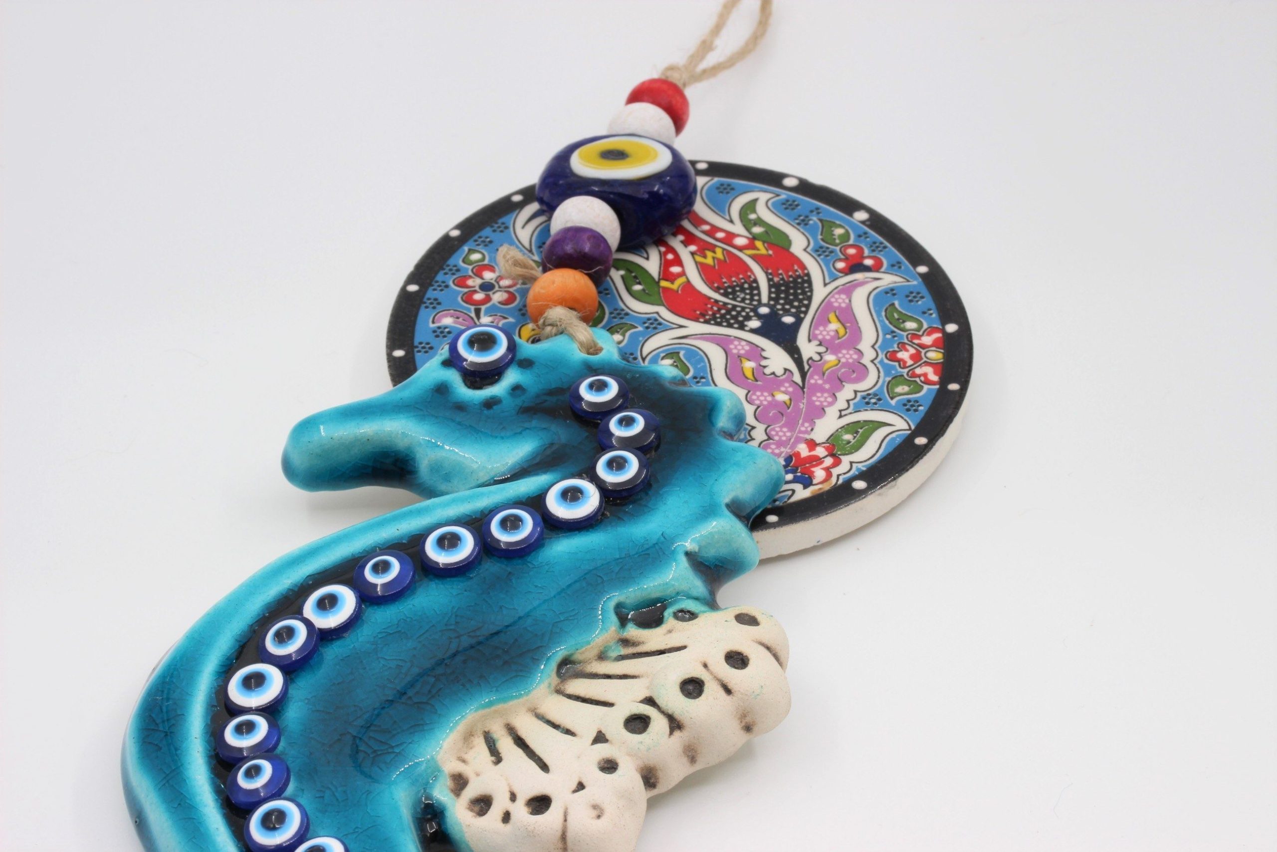 Turkish Hand Painted Ceramic Wall Hanging Seahorse M3 F