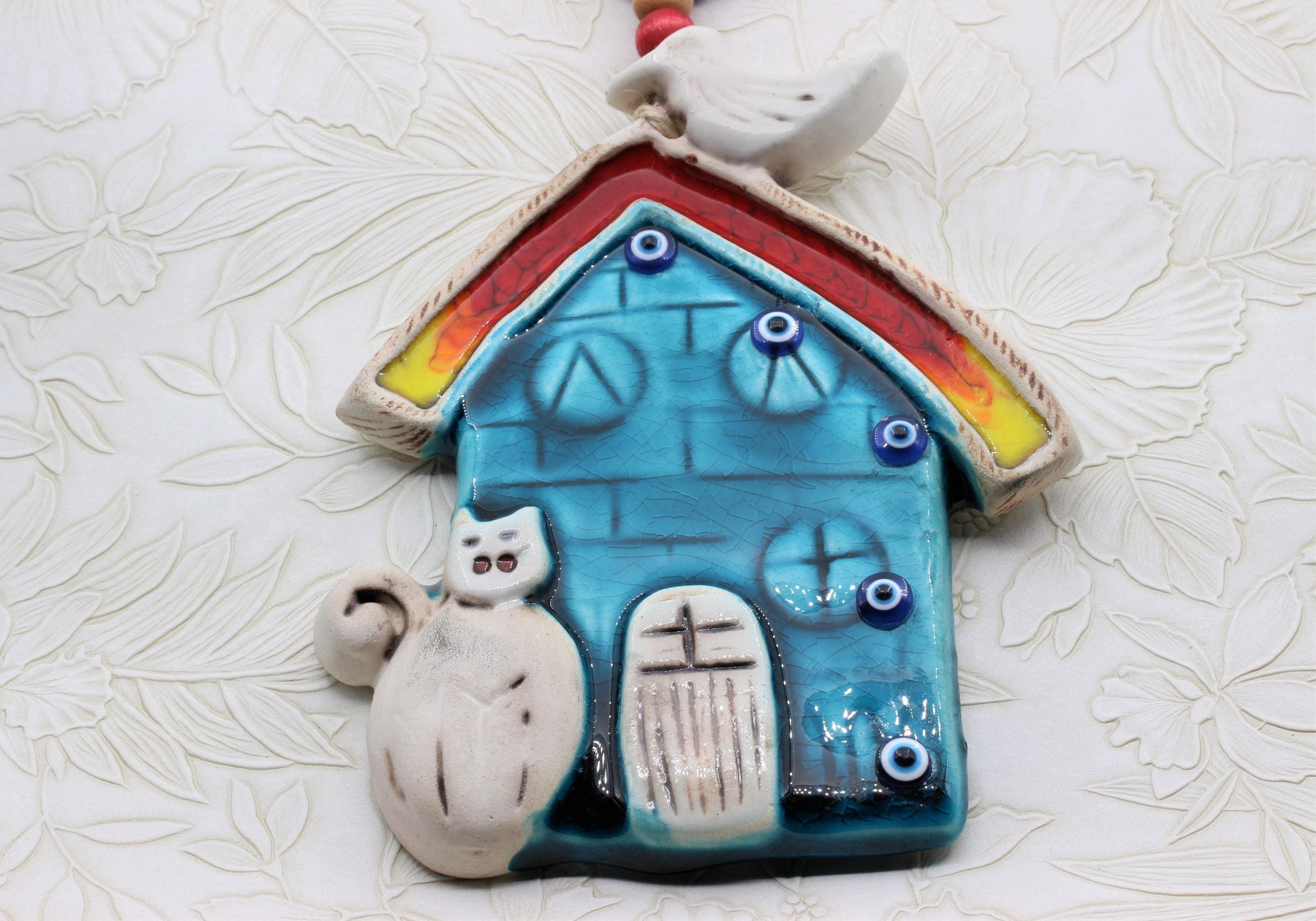 Turkish Hand Painted Ceramic Wall Hanging Small House M2 B