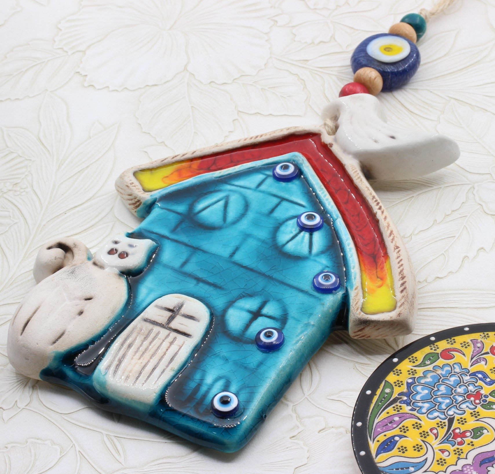 Turkish Hand Painted Ceramic Wall Hanging Small House M2 D