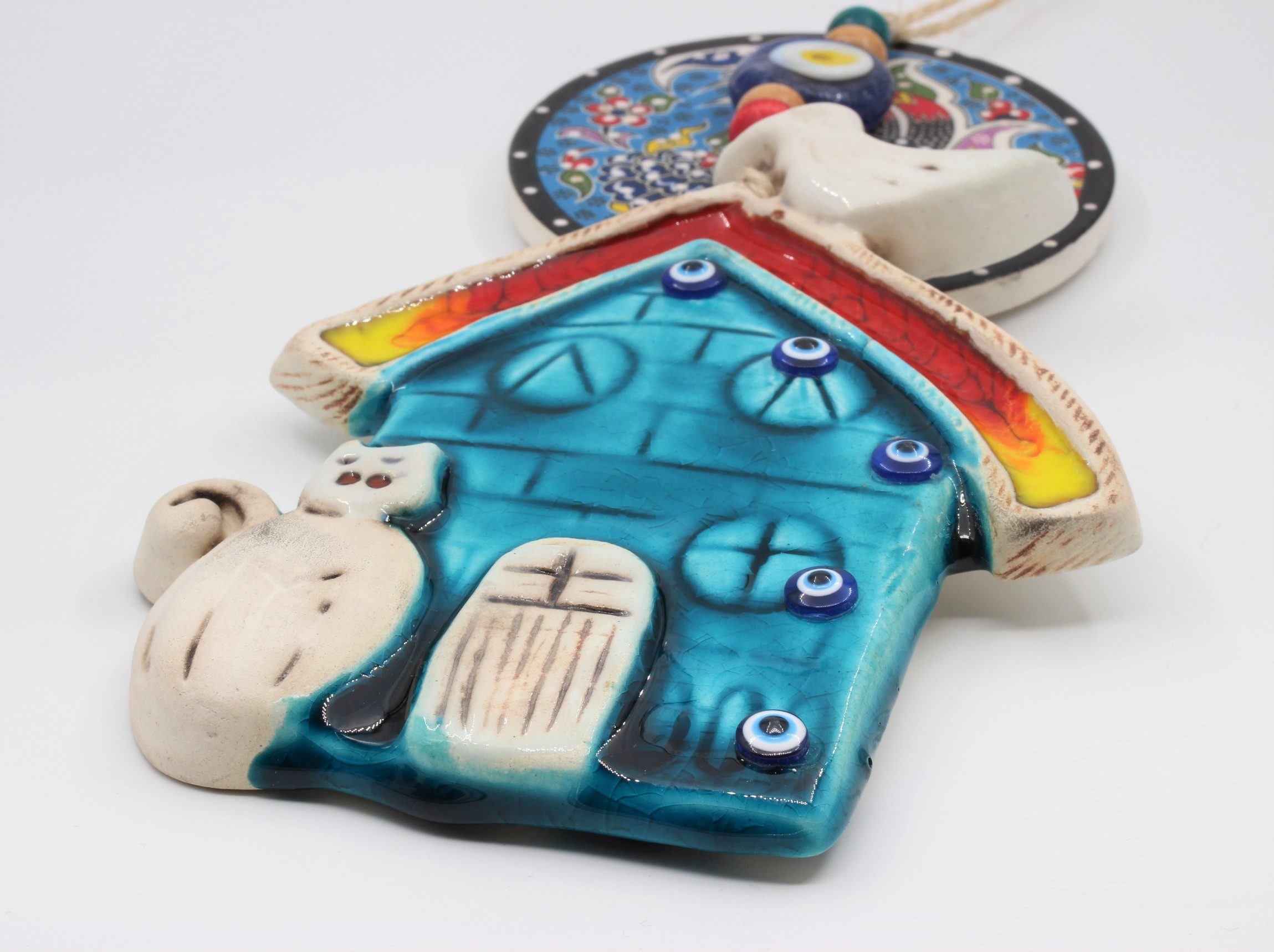 Turkish Hand Painted Ceramic Wall Hanging Small House M2 E