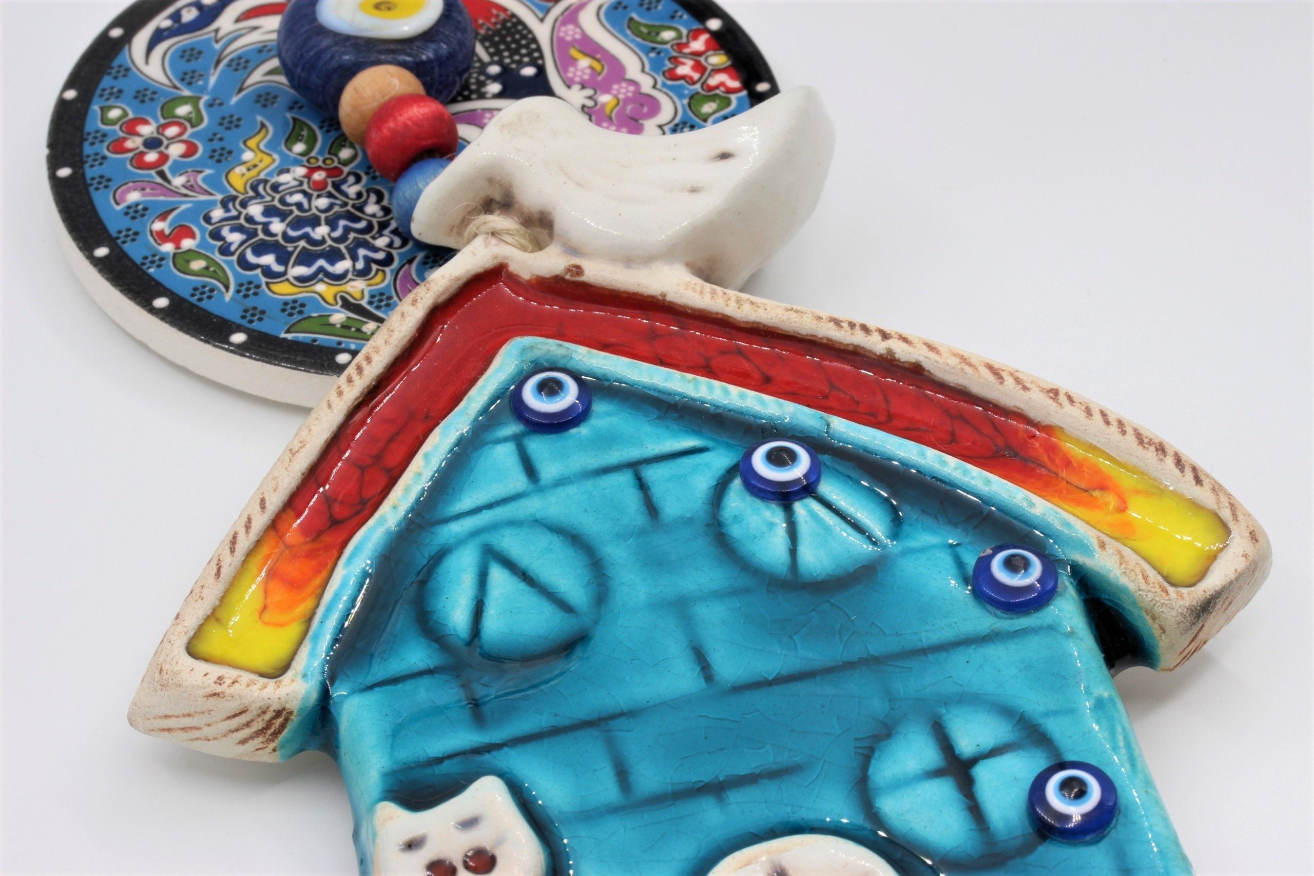 Turkish Hand Painted Ceramic Wall Hanging Small House M2 F