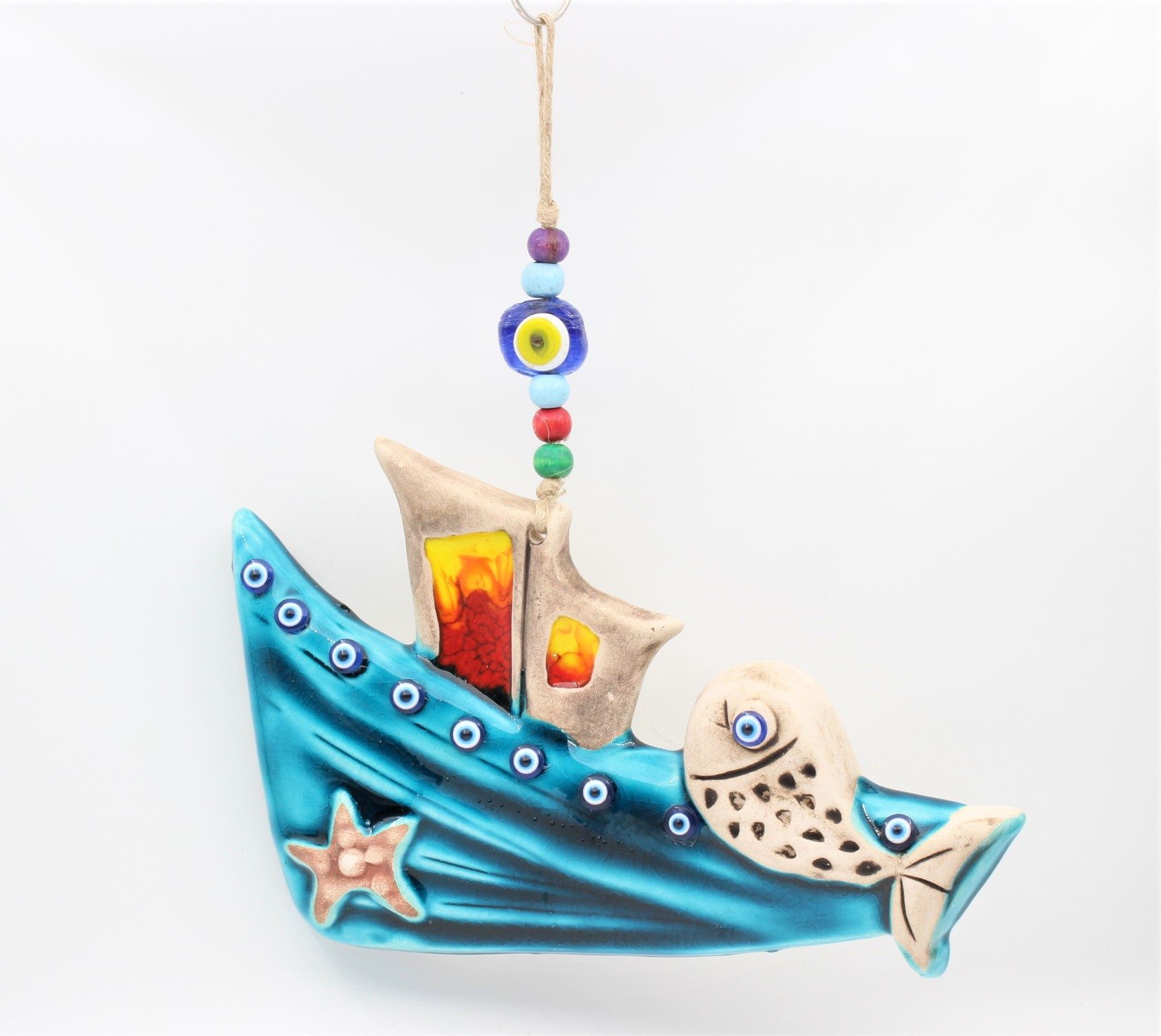 Turkish Hand Painted Ceramic Wall Hanging Tug Boat M3 B