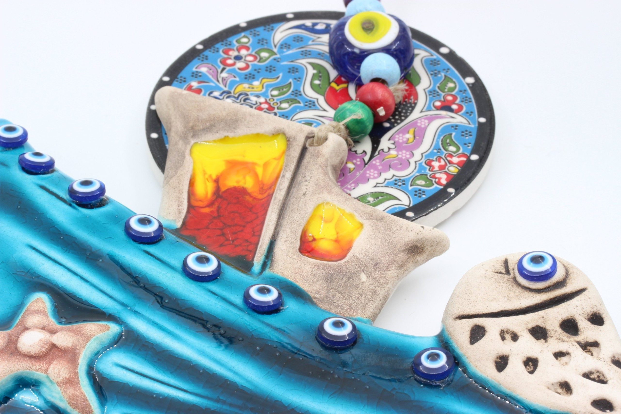 Turkish Hand Painted Ceramic Wall Hanging Tug Boat M3 F