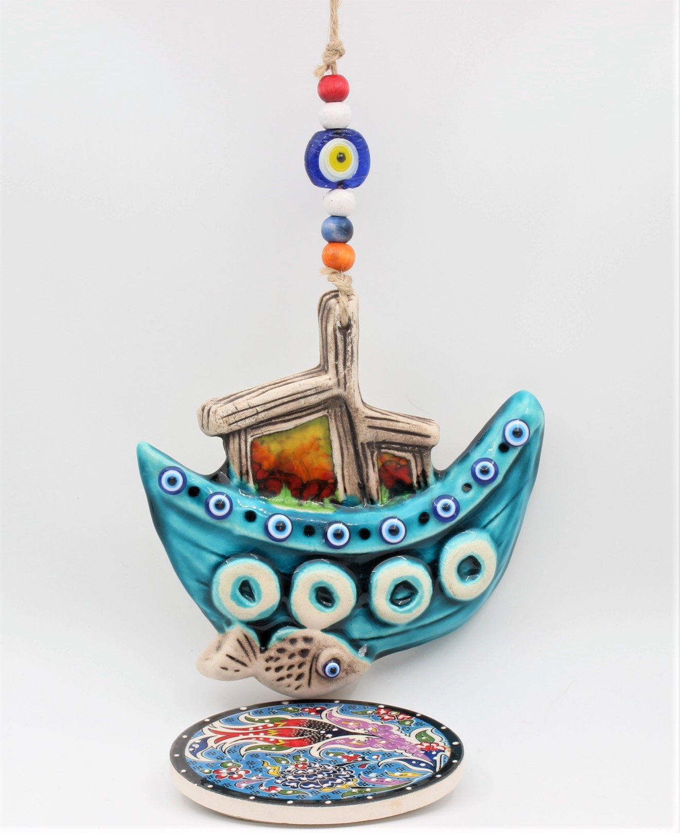 Turkish Hand Painted Ceramic Wall Hanging small Boat M2 A