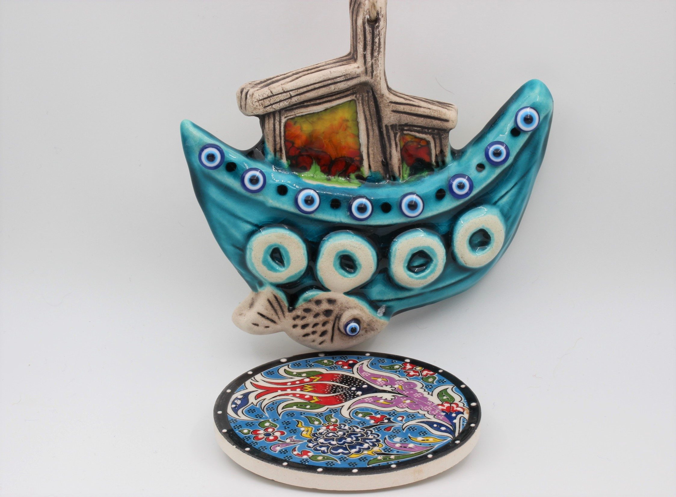 Turkish Hand Painted Ceramic Wall Hanging small Boat M2 B
