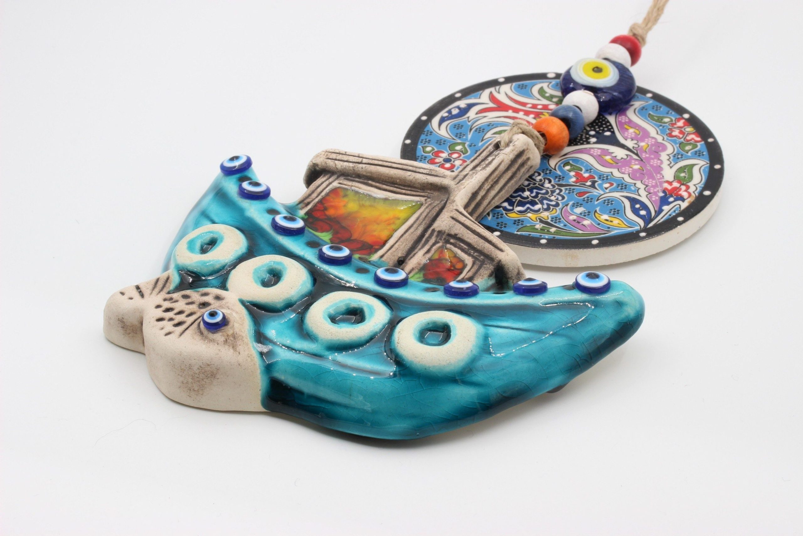 Turkish Hand Painted Ceramic Wall Hanging small Boat M2 C