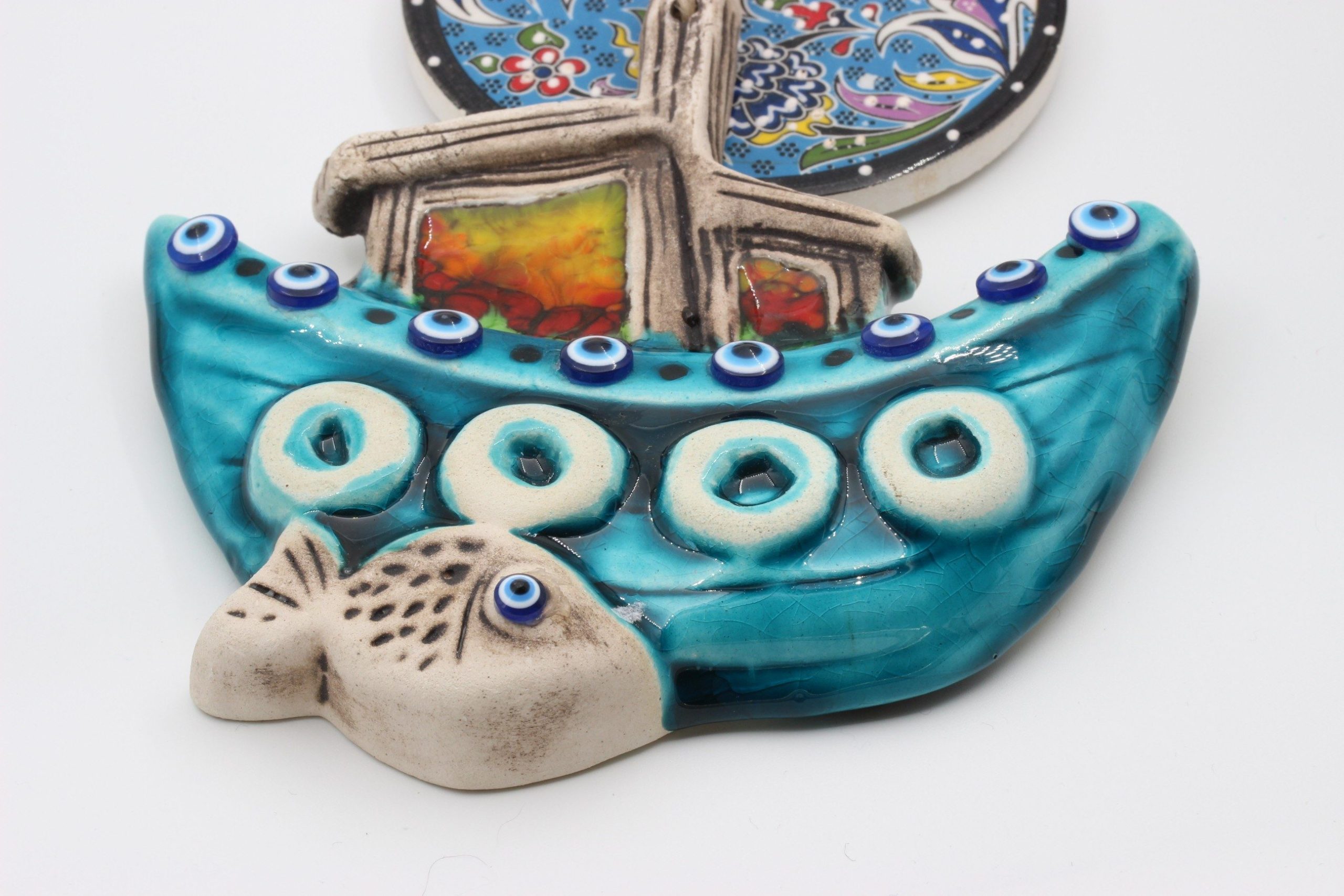 Turkish Hand Painted Ceramic Wall Hanging small Boat M2 D