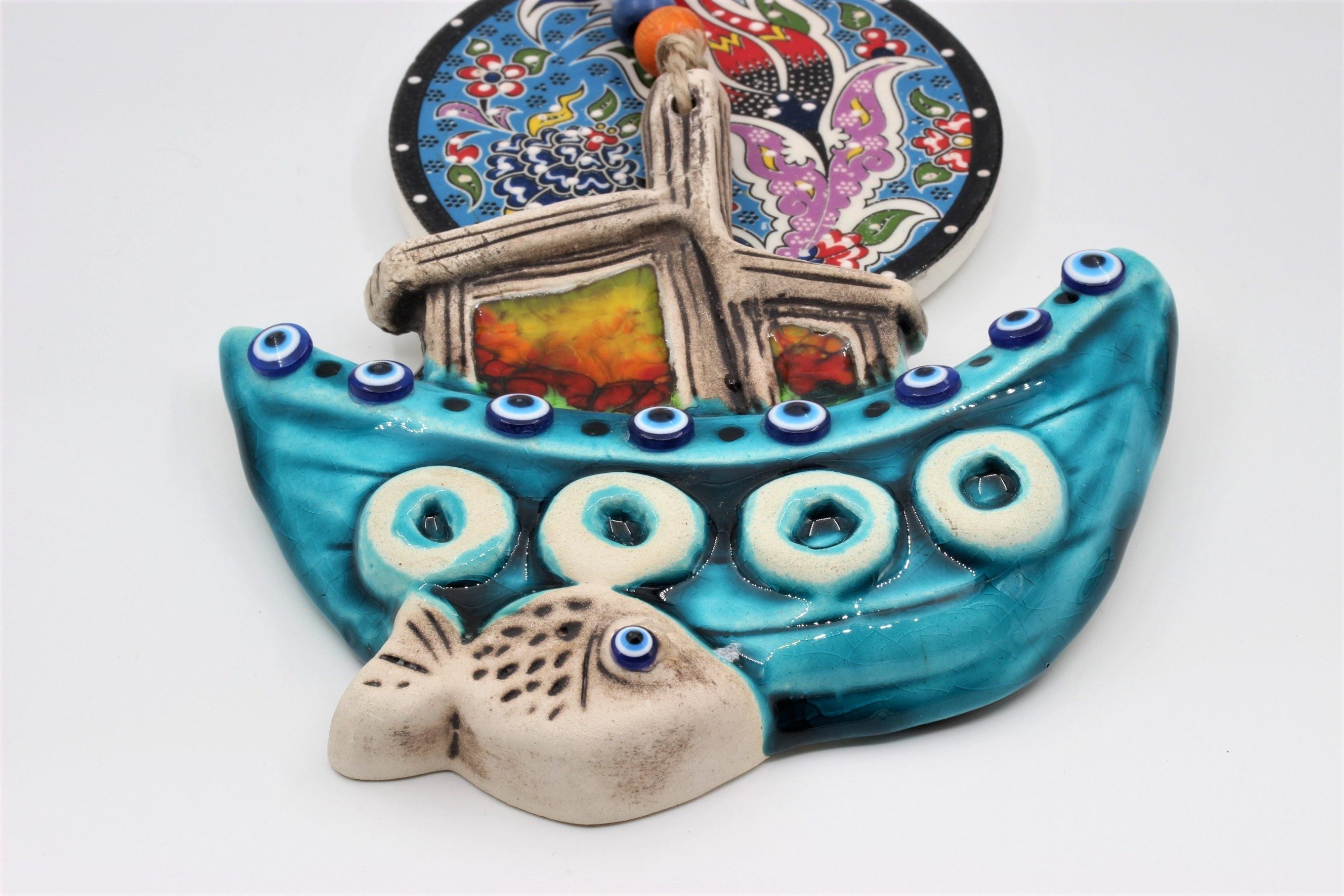 Turkish Hand Painted Ceramic Wall Hanging small Boat M2 F